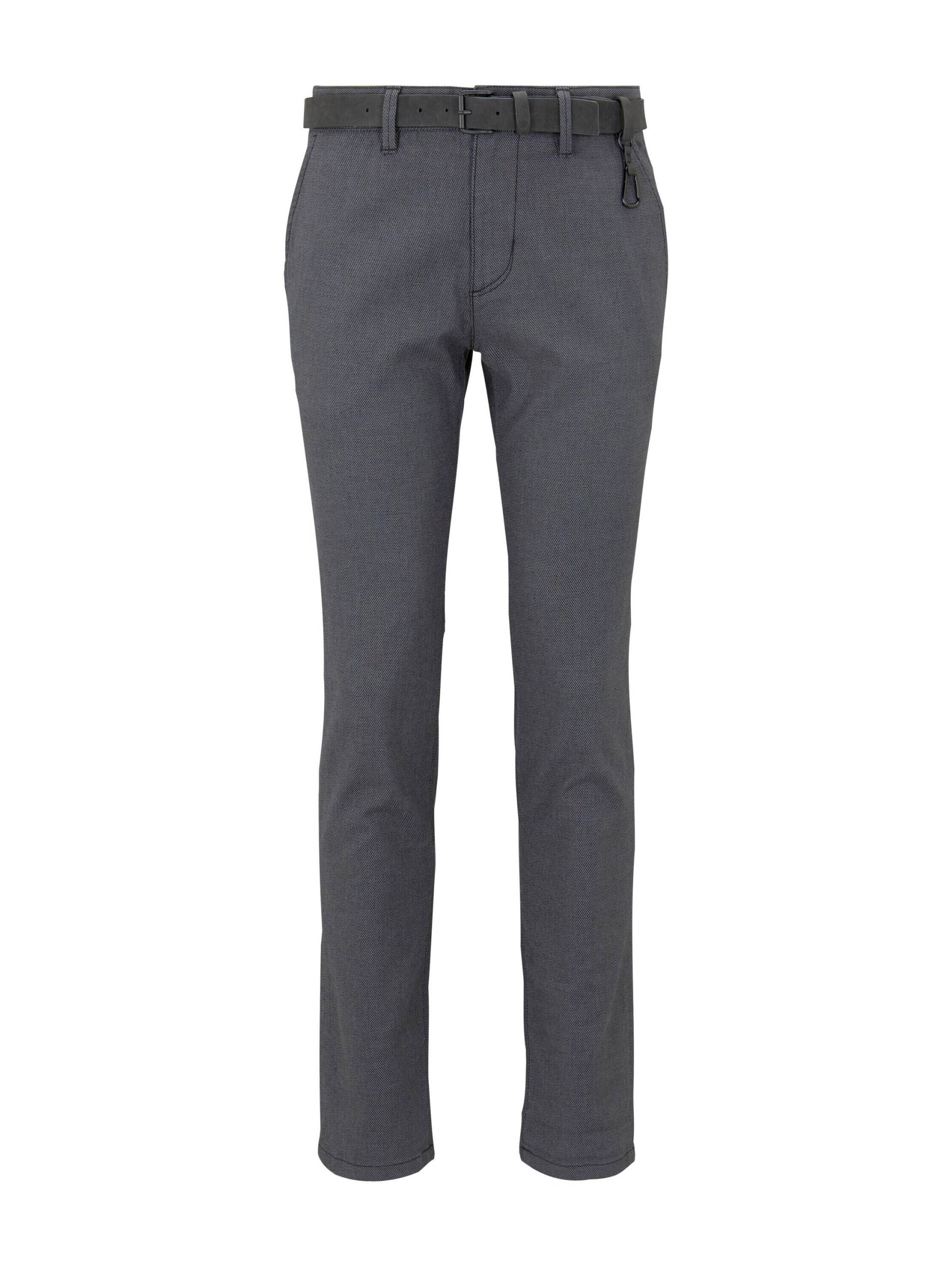 Denim Tom Tailor - Straight Fit Chino Hose mit Gürtel anthra dobby yarn dye - Gr. - 32/34 von Denim Tom Tailor