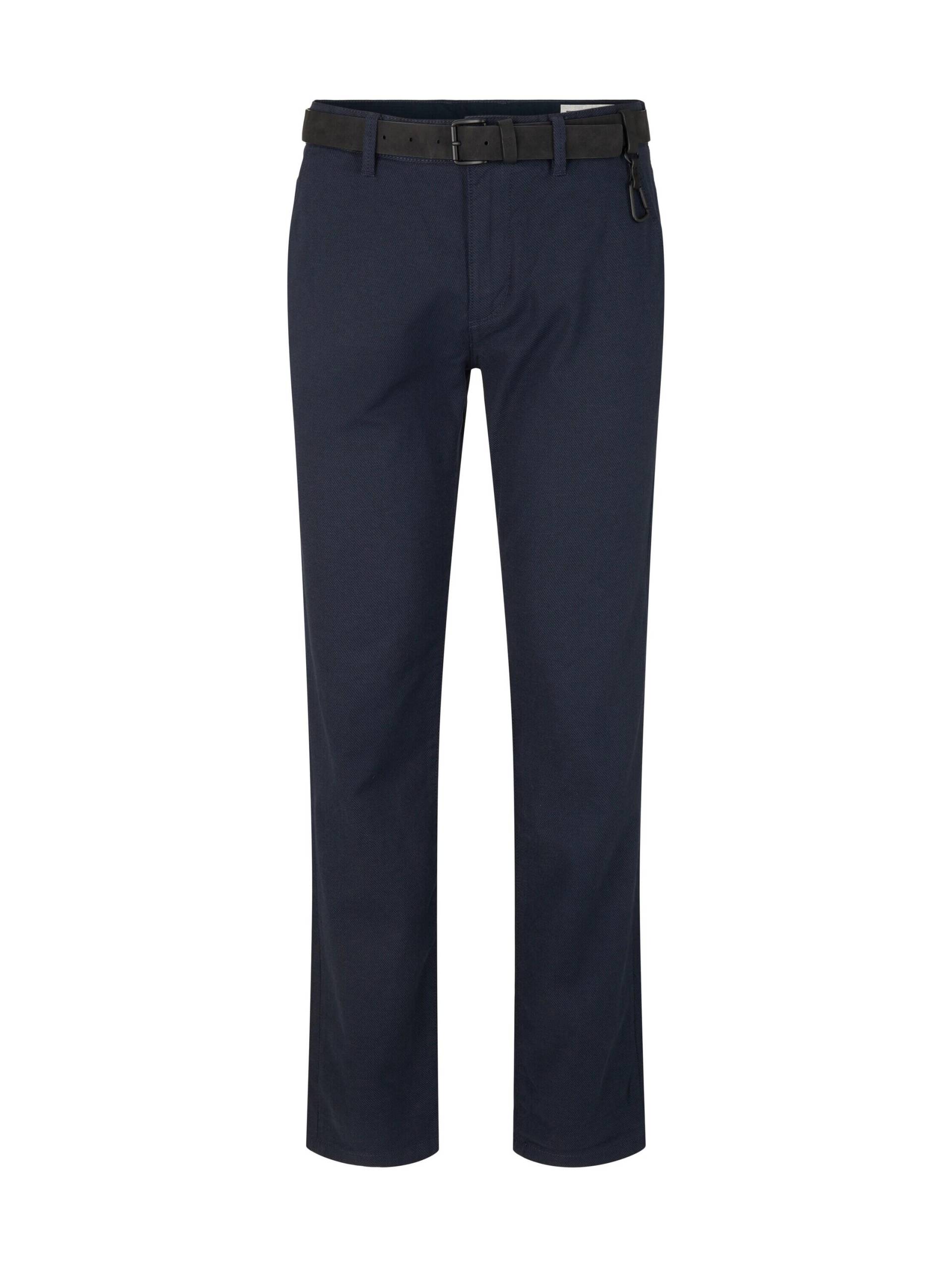 Denim Tom Tailor - Straight Fit Chino Hose mit Gürtel navy dobby yarn dye - Gr. - 34/34 von Denim Tom Tailor
