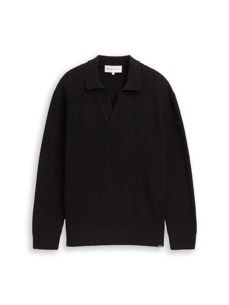 Denim Tom Tailor - Strick-Polo mit Struktur black - Gr. - L von Denim Tom Tailor