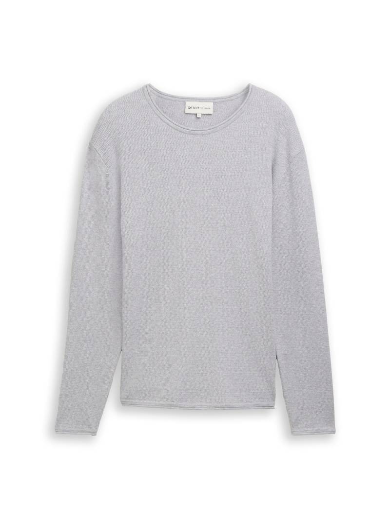 Denim Tom Tailor - Strickpullover aus Baumwolle light stone grey melange - Gr. - M von Denim Tom Tailor
