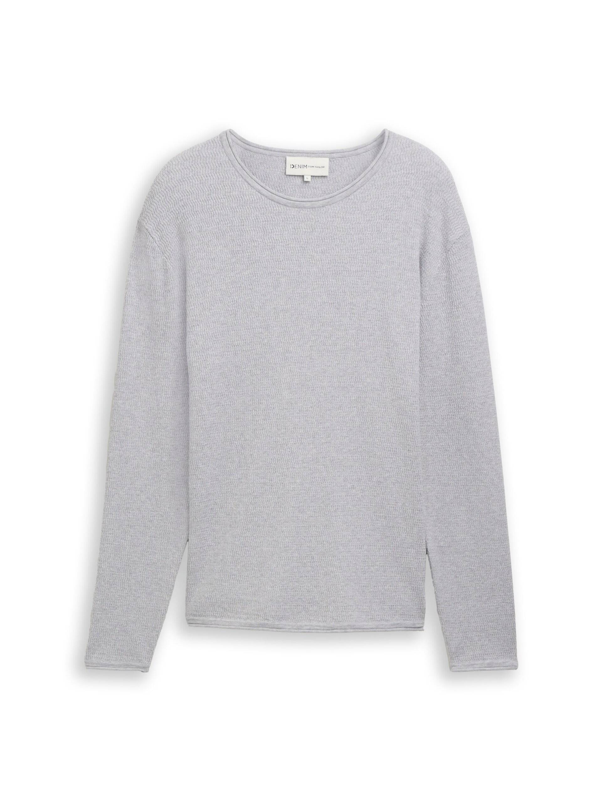 Denim Tom Tailor - Strickpullover aus Baumwolle light stone grey melange - Gr. - S von Denim Tom Tailor