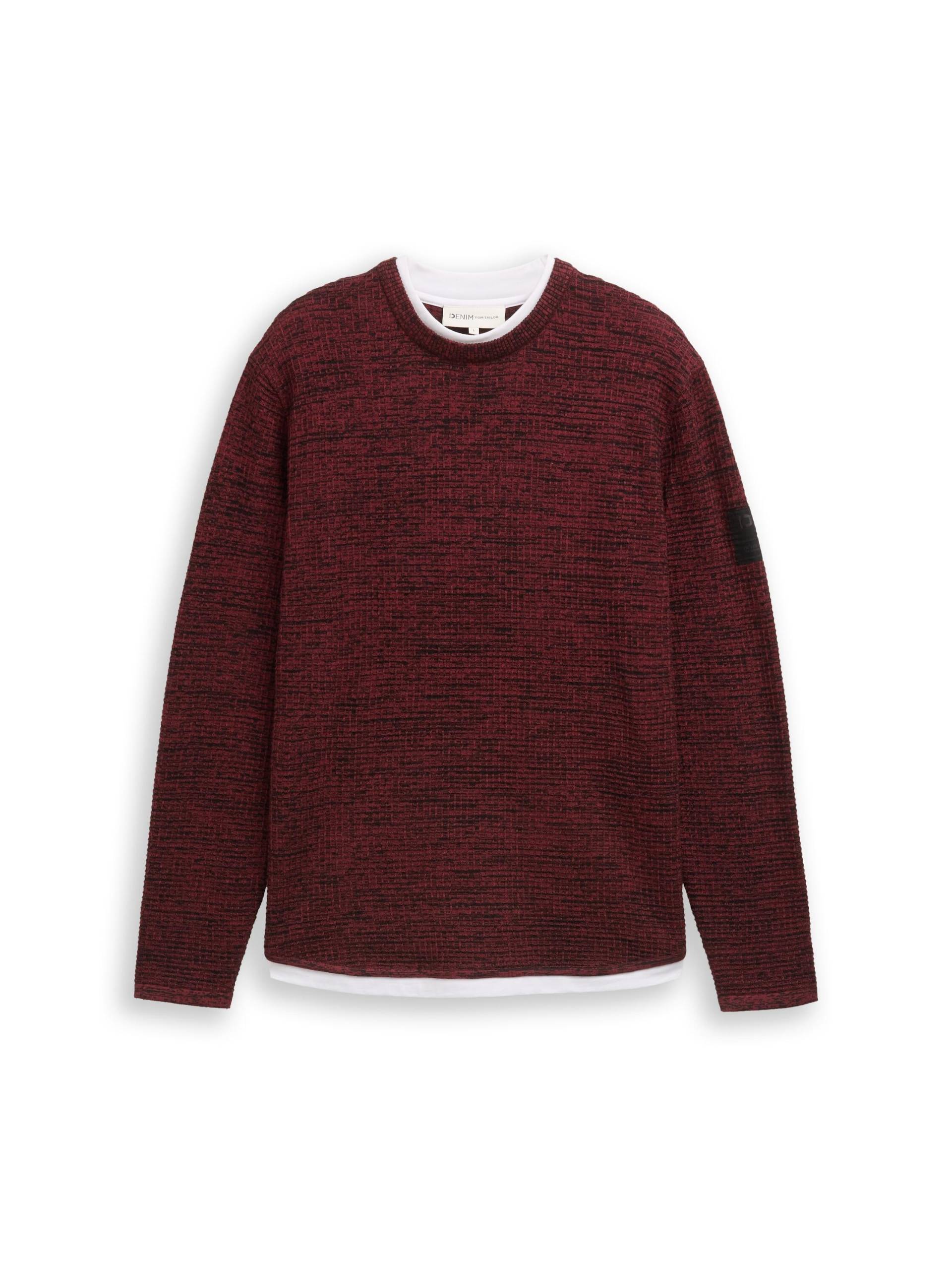 Denim Tom Tailor - Strickpullover im 2-in-1-Look burned red black mouline - Gr. - S von Denim Tom Tailor