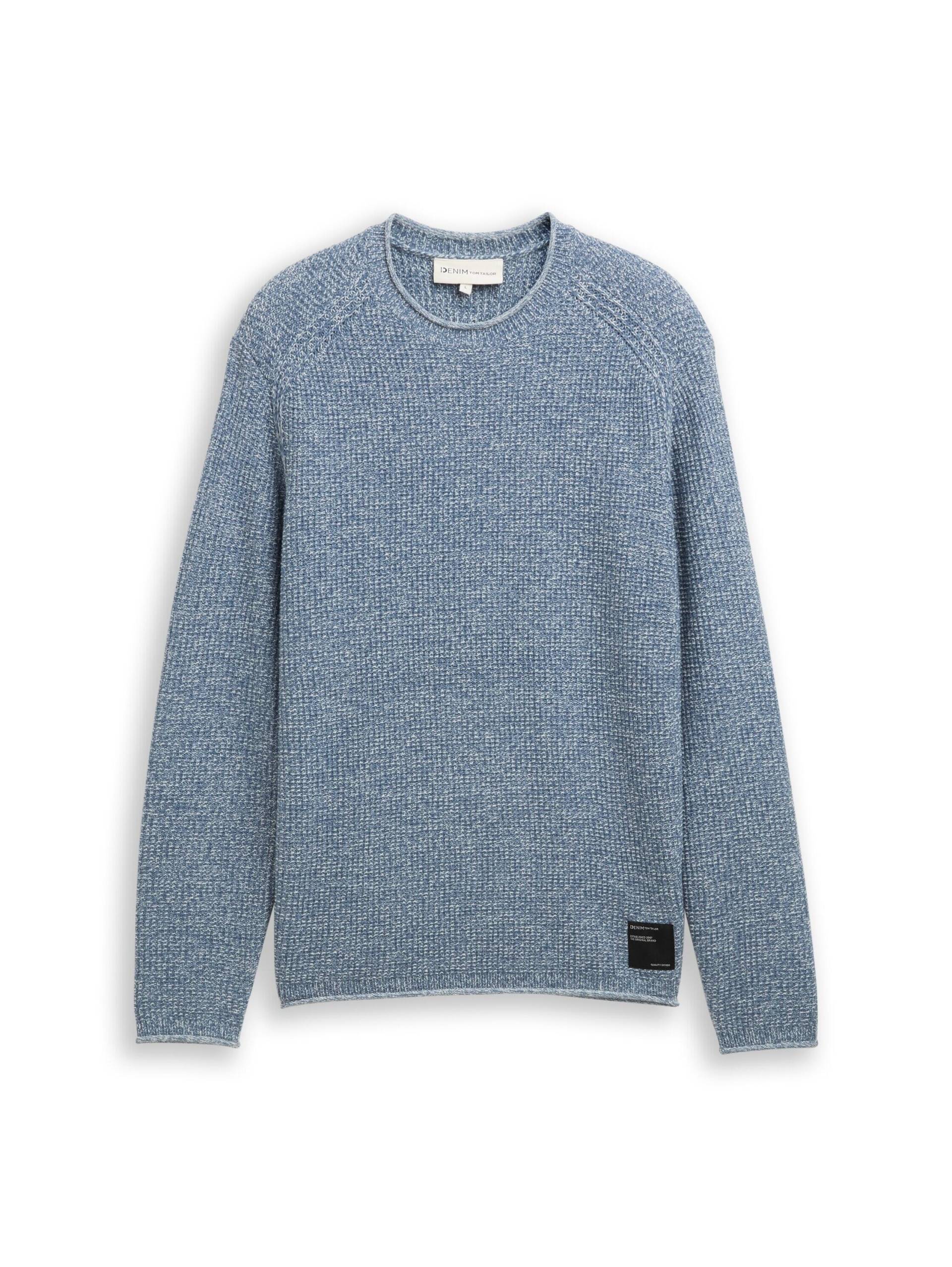 Denim Tom Tailor - Strickpullover in Melange-Optik denim blue white mouline - Gr. - S von Denim Tom Tailor