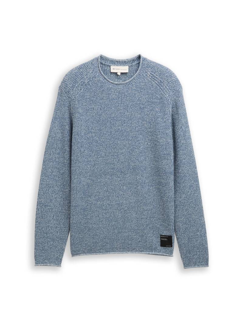 Denim Tom Tailor - Strickpullover in Melange-Optik denim blue white mouline - Gr. - S von Denim Tom Tailor