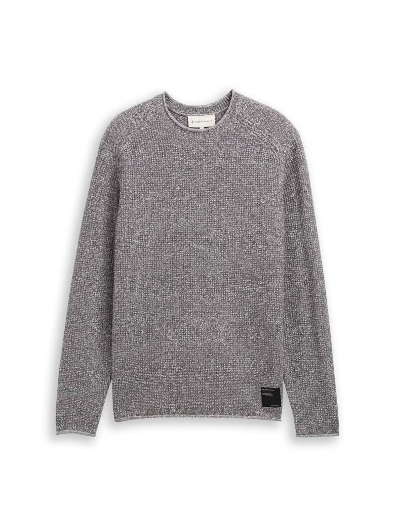 Denim Tom Tailor - Strickpullover in Melange-Optik grey white mouline - Gr. - M von Denim Tom Tailor
