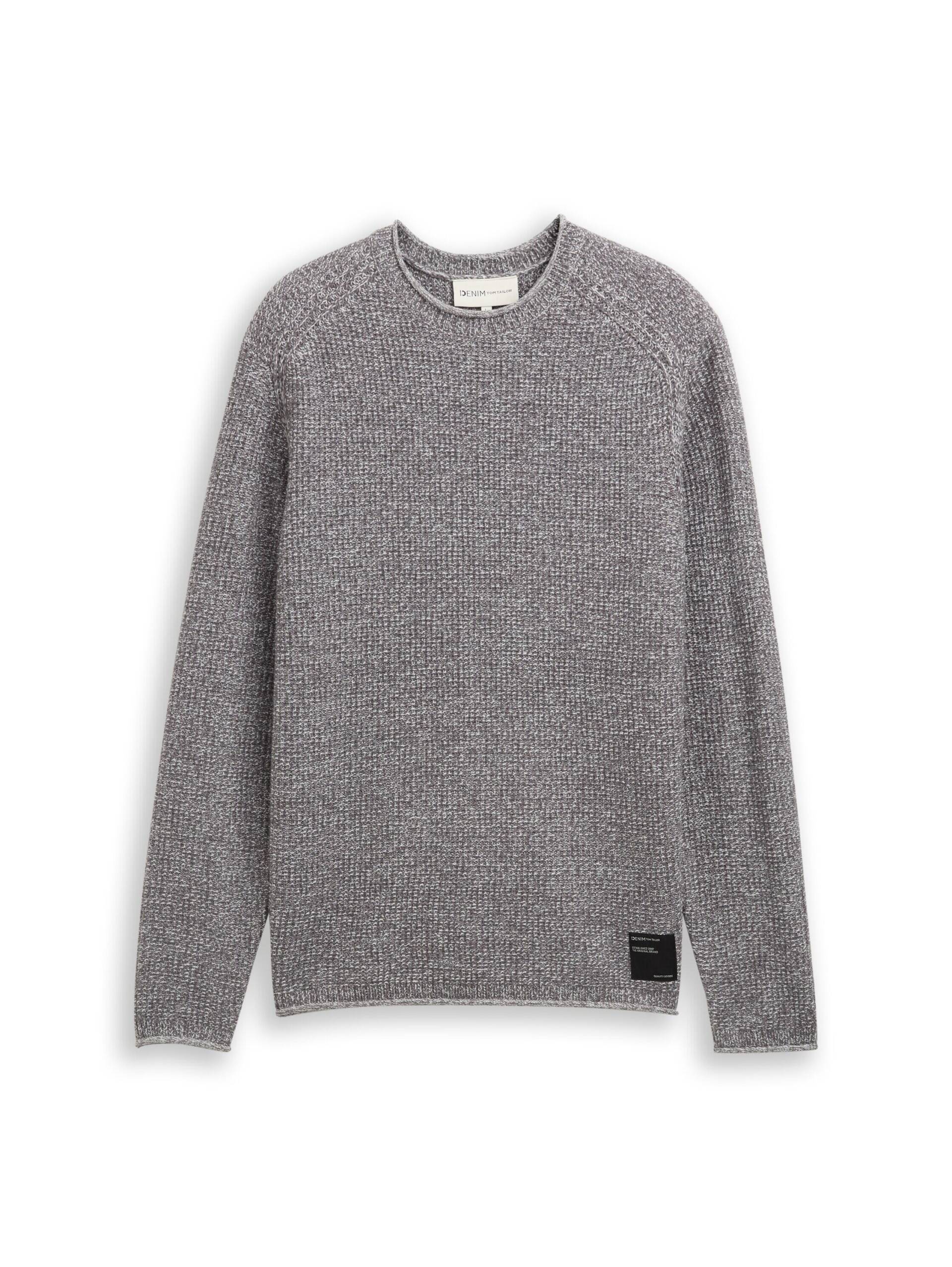 Denim Tom Tailor - Strickpullover in Melange-Optik grey white mouline - Gr. - S von Denim Tom Tailor