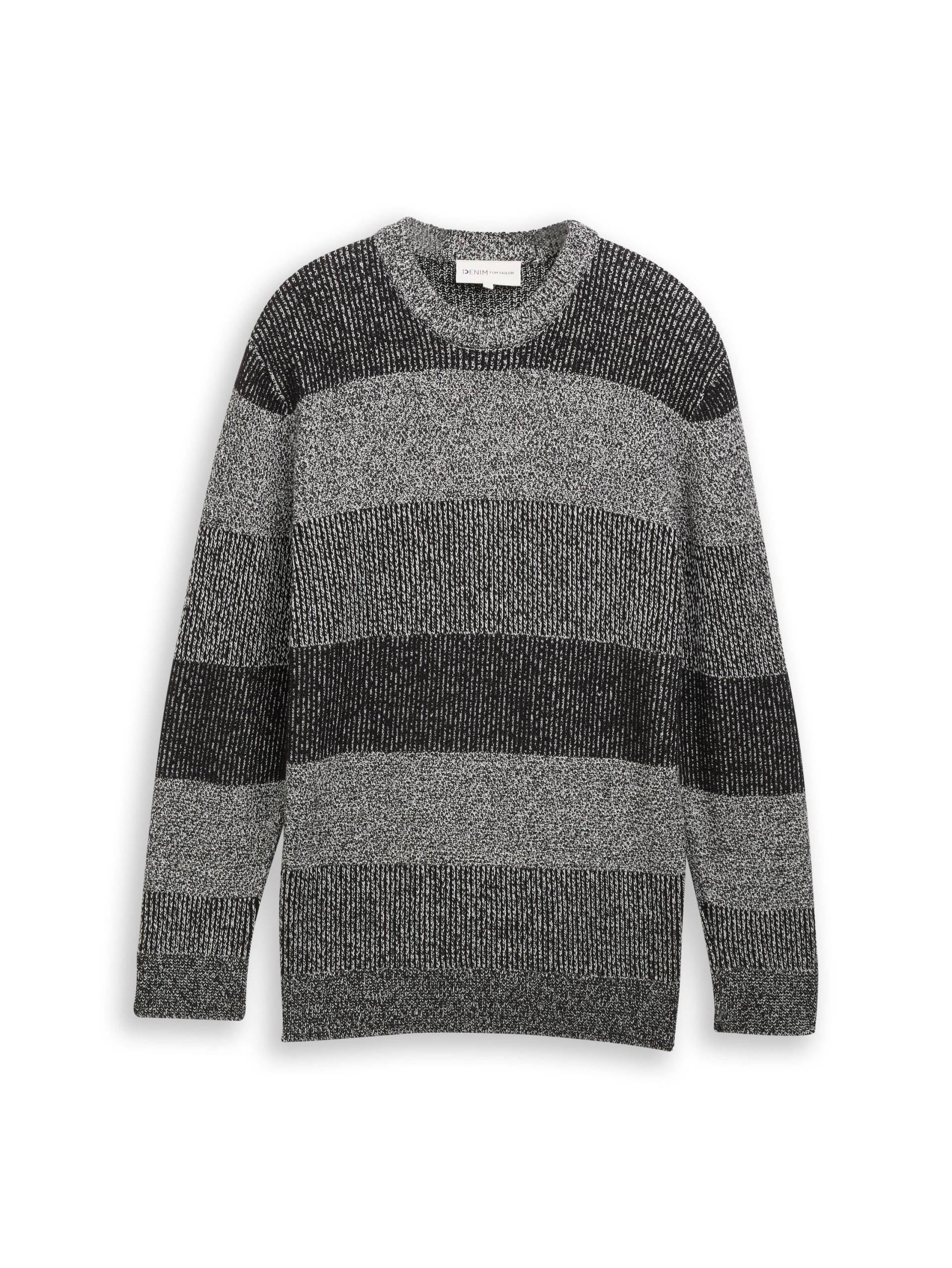 Denim Tom Tailor - Strickpullover mit Blockstreifen black white mouline block - Gr. - S von Denim Tom Tailor