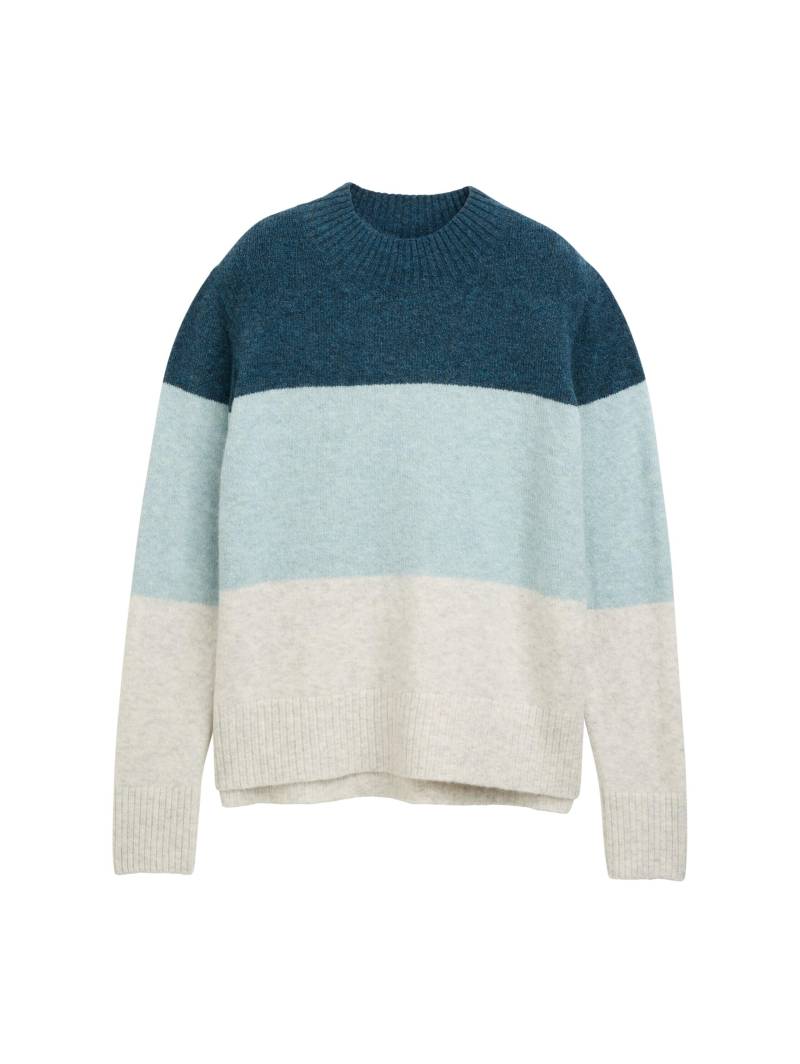 Denim Tom Tailor - Strickpullover mit Colour Blocking petrol mint beige colorblock - Gr. - L von Denim Tom Tailor