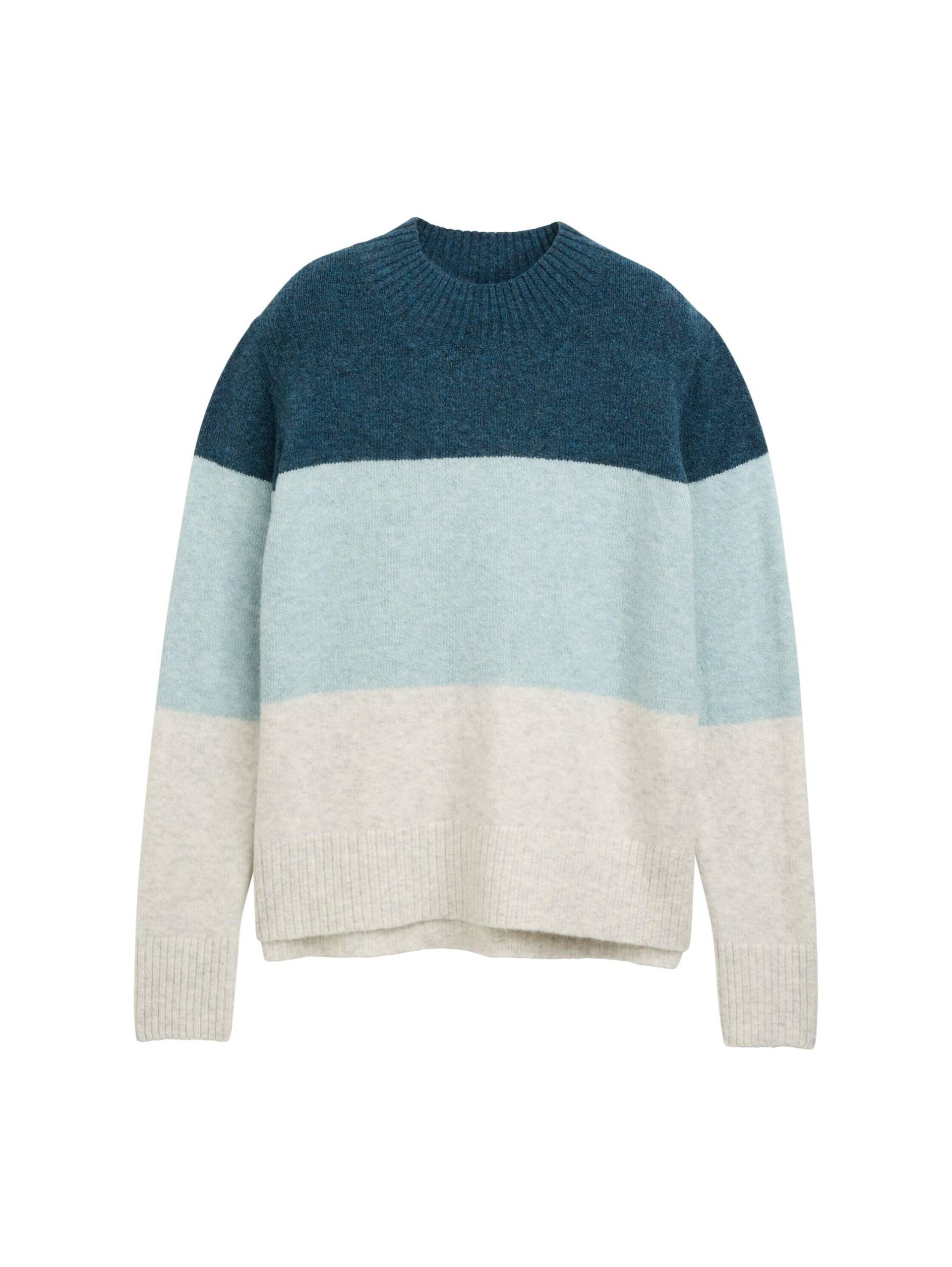 Denim Tom Tailor - Strickpullover mit Colour Blocking petrol mint beige colorblock - Gr. - L von Denim Tom Tailor