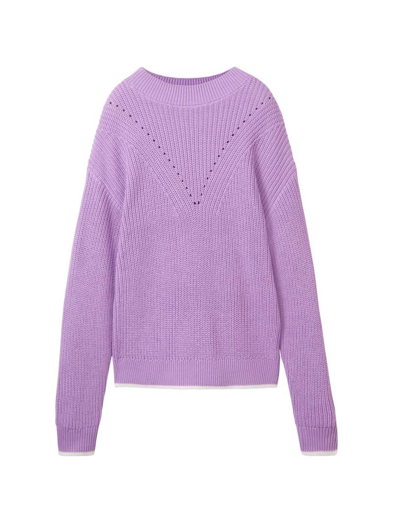 Denim Tom Tailor - Strickpullover mit Lochmuster-Struktur heather purple - Gr. - S von Denim Tom Tailor