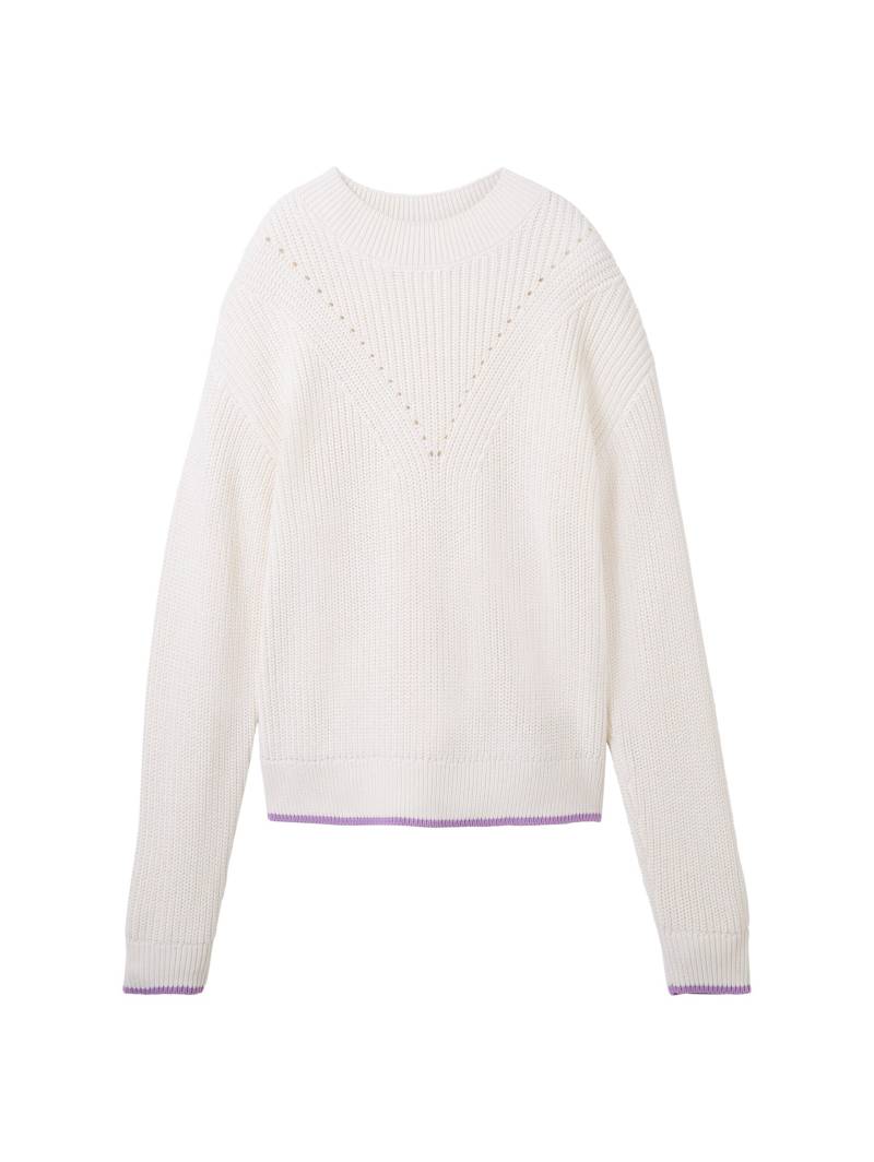 Denim Tom Tailor - Strickpullover mit Lochmuster-Struktur soft neutral beige - Gr. - M von Denim Tom Tailor