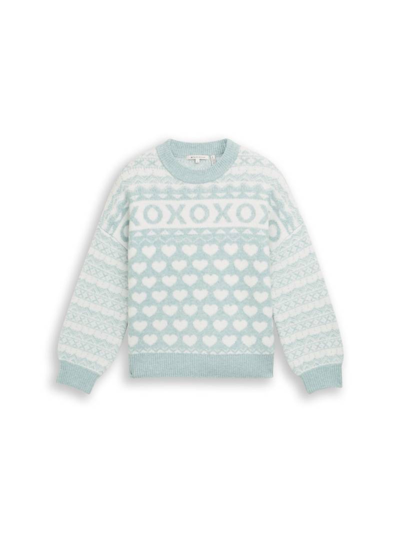 Denim Tom Tailor - Strickpullover mit Norweger-Muster mint white heart fair isle - Gr. - XL von Denim Tom Tailor