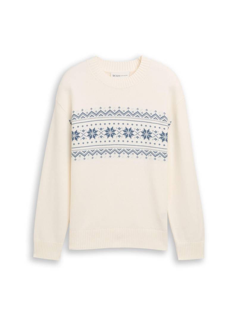 Denim Tom Tailor - Strickpullover mit Norweger-Muster wool white - Gr. - XXL von Denim Tom Tailor