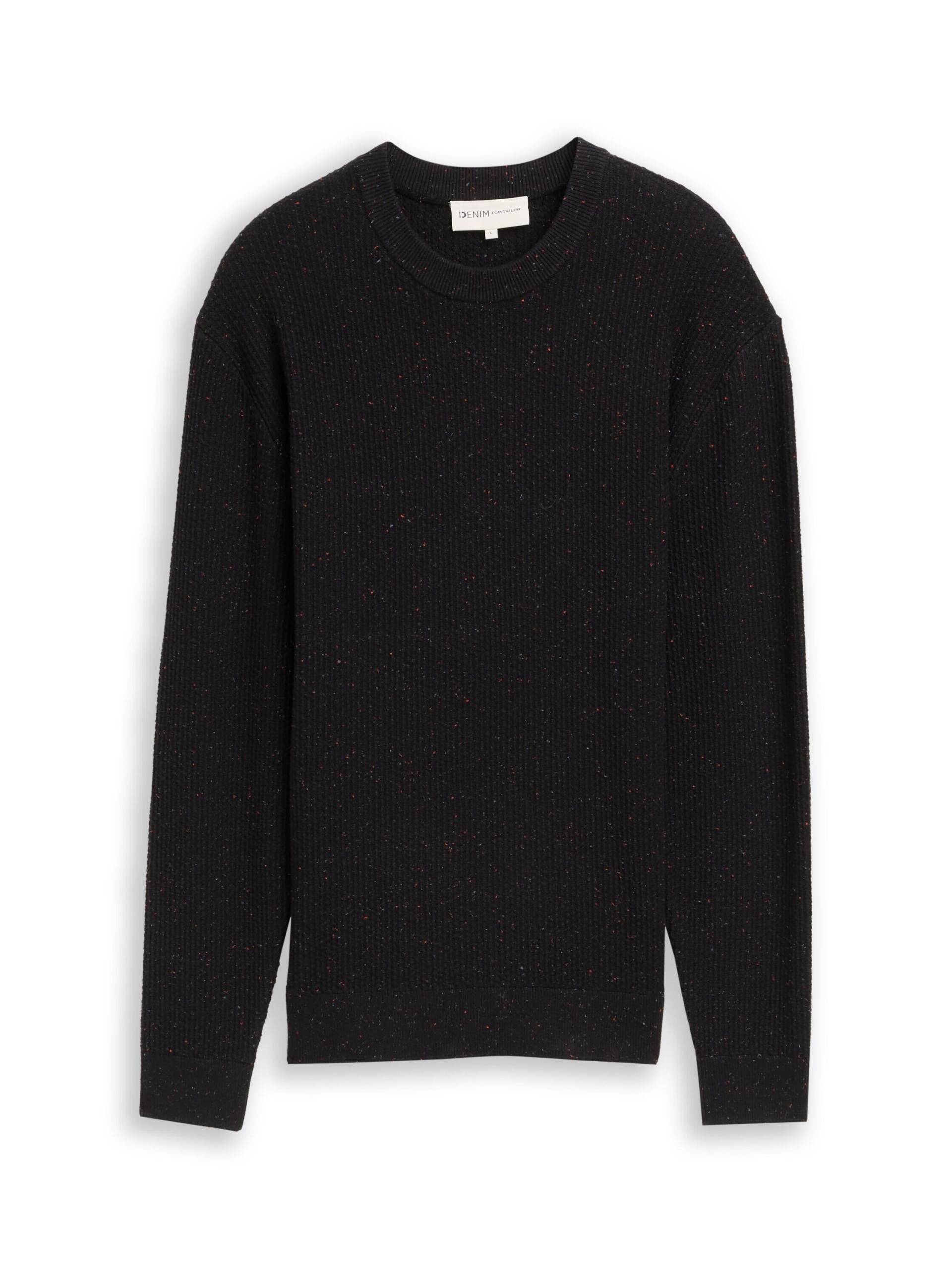 Denim Tom Tailor - Strickpullover mit Rundhalsausschnitt black multicolor nep - Gr. - L von Denim Tom Tailor