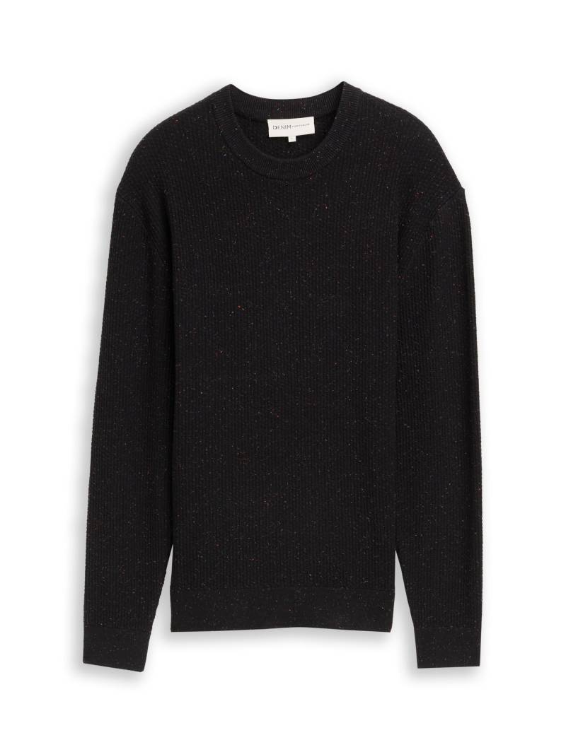 Denim Tom Tailor - Strickpullover mit Rundhalsausschnitt black multicolor nep - Gr. - M von Denim Tom Tailor
