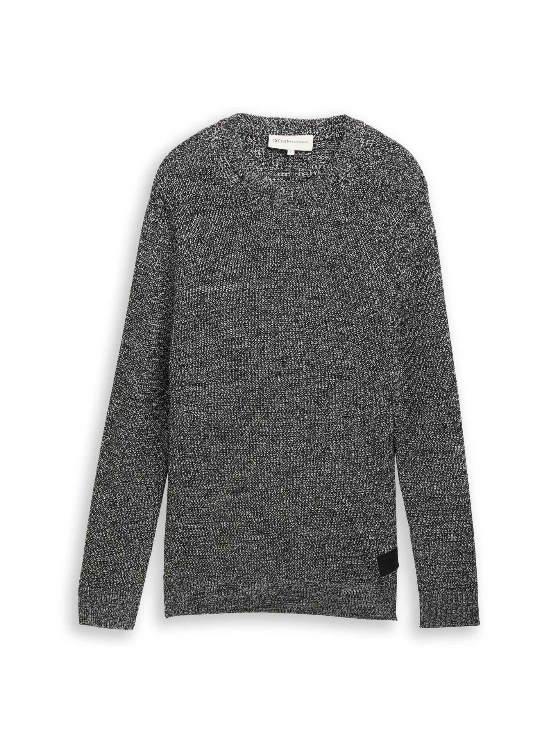 Denim Tom Tailor - Strickpullover mit Rundhalsausschnitt black white mouline - Gr. - M von Denim Tom Tailor