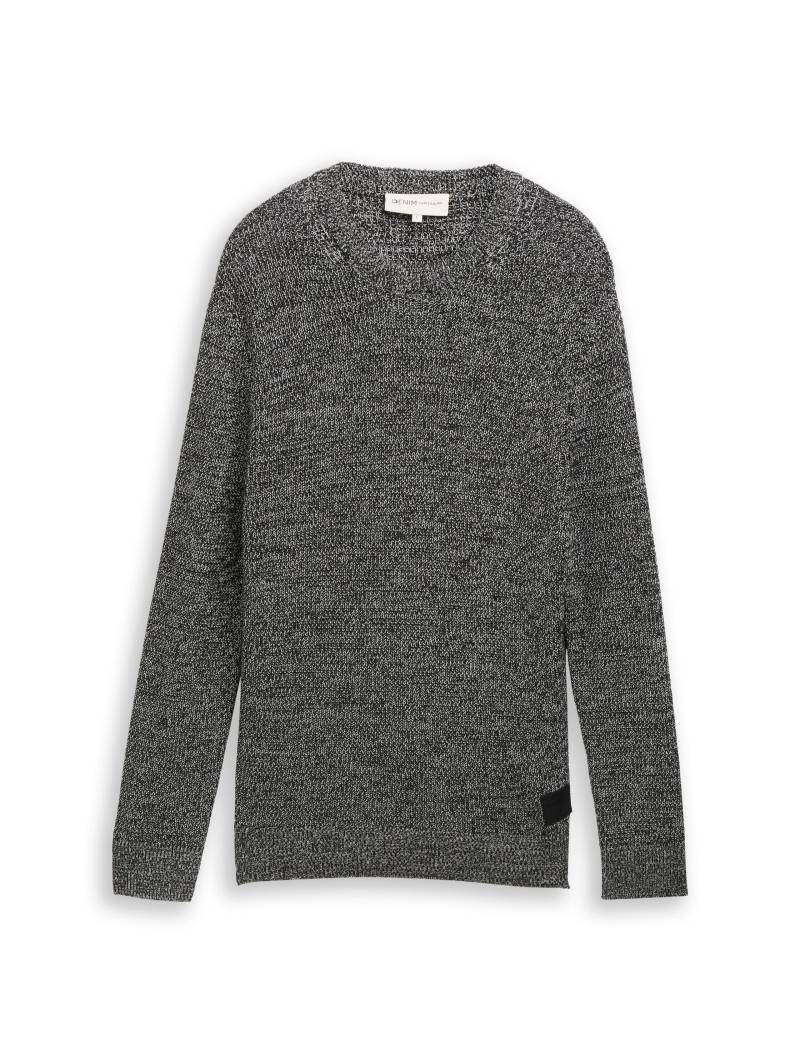 Denim Tom Tailor - Strickpullover mit Rundhalsausschnitt black white mouline - Gr. - M von Denim Tom Tailor
