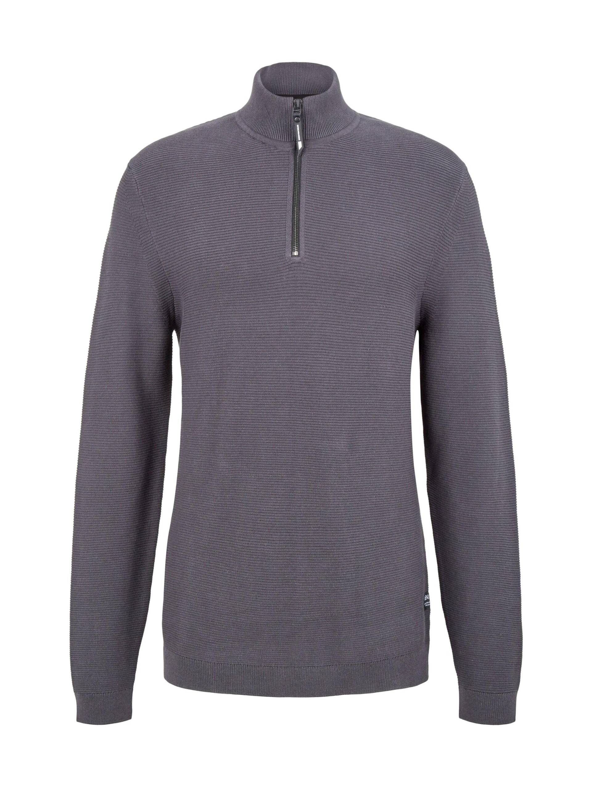 Denim Tom Tailor - Strickpullover mit Troyer Kragen coal grey - Gr. - M von Denim Tom Tailor