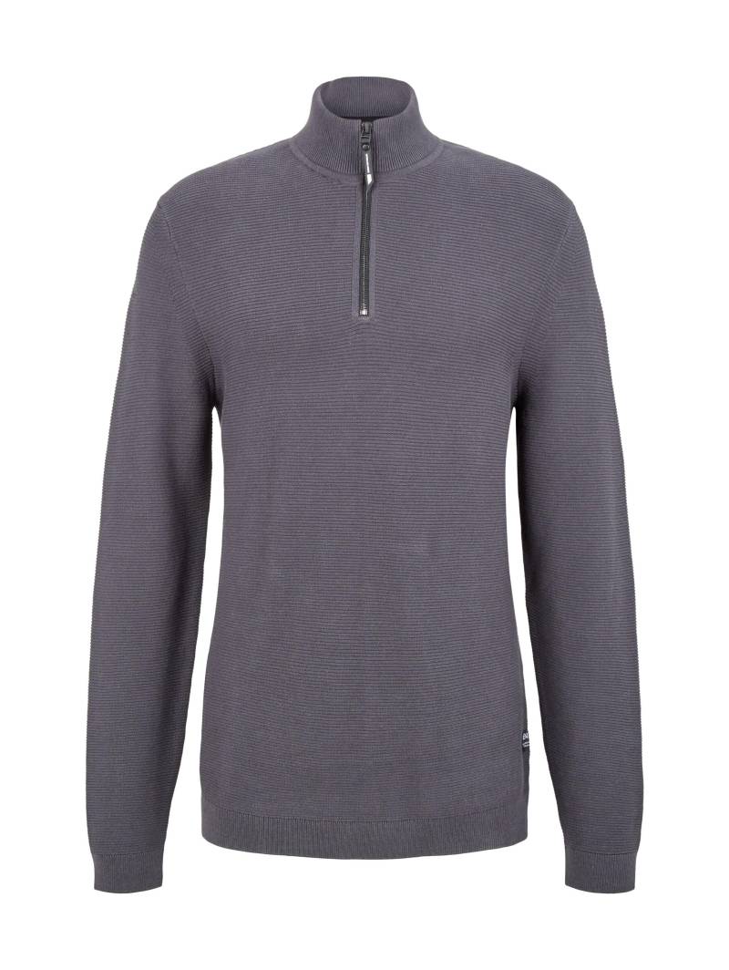 Denim Tom Tailor - Strickpullover mit Troyer Kragen coal grey - Gr. - M von Denim Tom Tailor