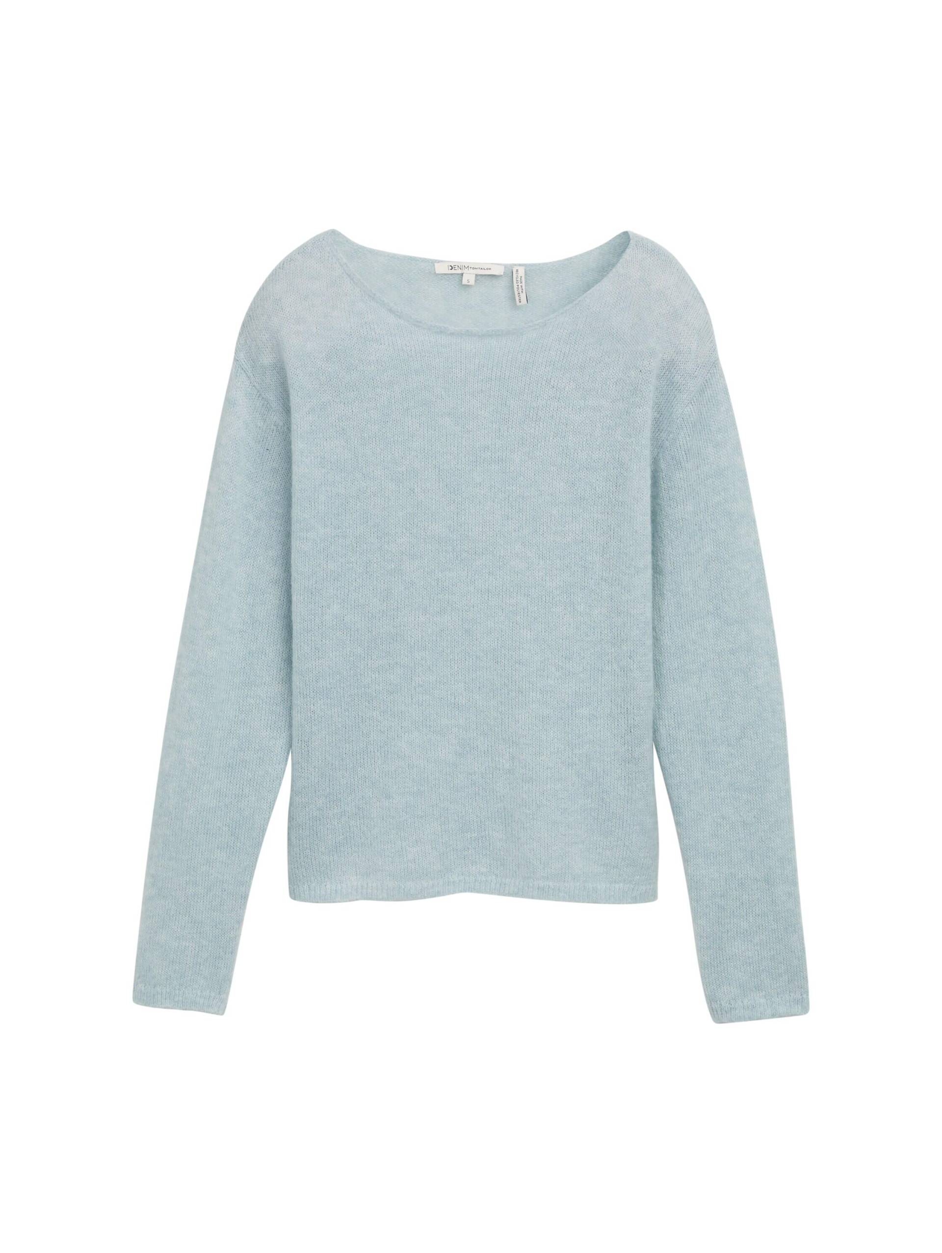 Denim Tom Tailor - Strickpullover mit U-Boot-Ausschnitt silver cloud blue melange - Gr. - M von Denim Tom Tailor