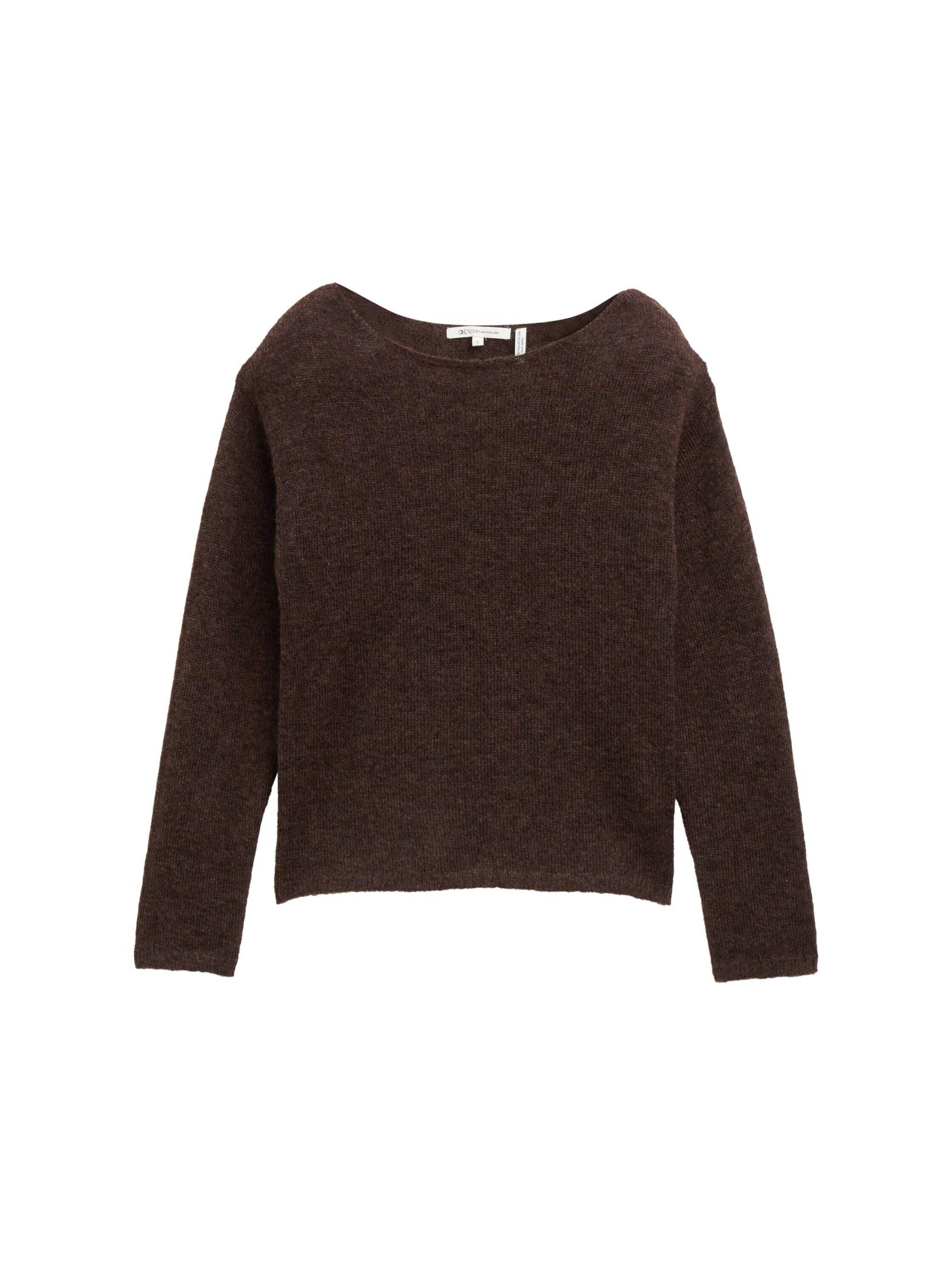 Denim Tom Tailor - Strickpullover mit U-Boot-Ausschnitt soft chocolate brown melange - Gr. - M von Denim Tom Tailor