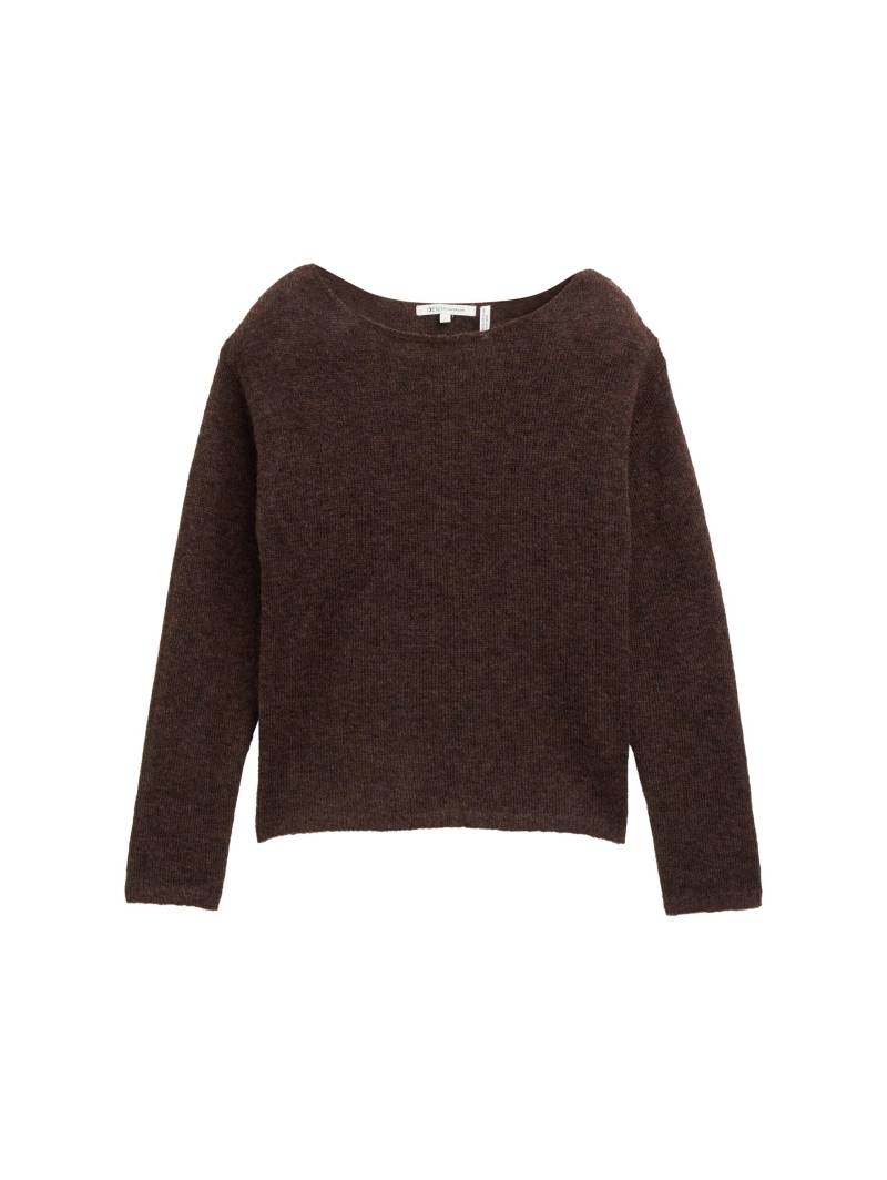 Denim Tom Tailor - Strickpullover mit U-Boot-Ausschnitt soft chocolate brown melange - Gr. - M von Denim Tom Tailor