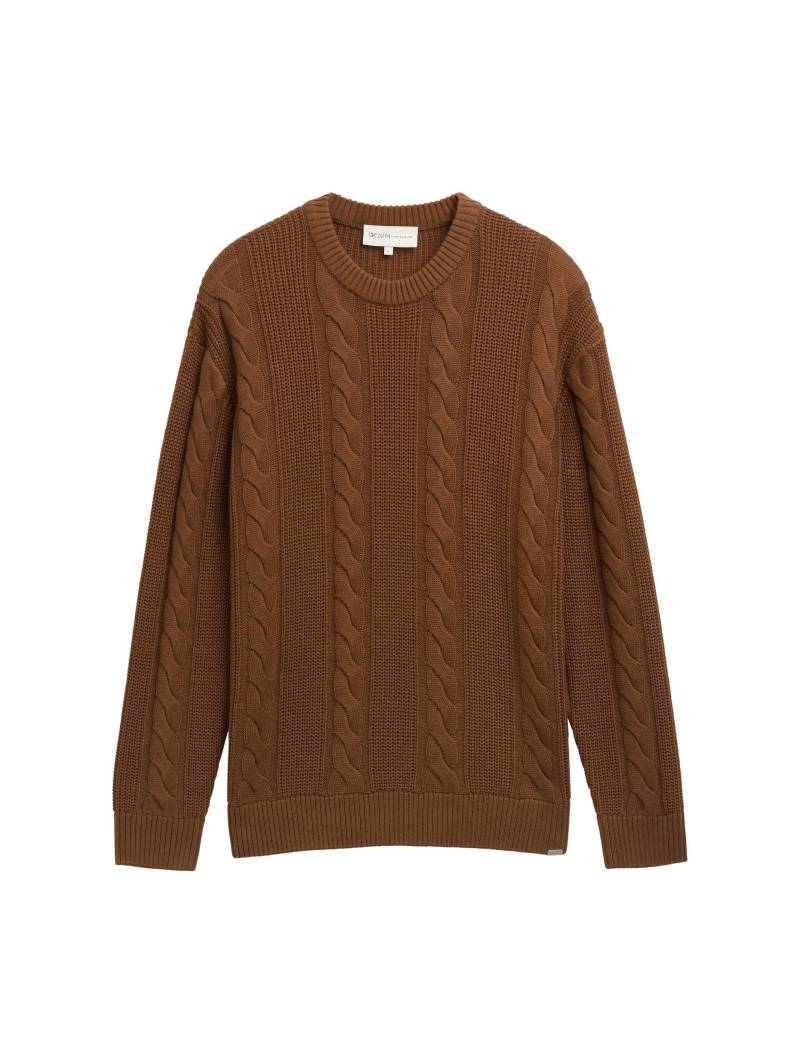 Denim Tom Tailor - Strickpullover mit Zopf-Muster golden clay - Gr. - M von Denim Tom Tailor
