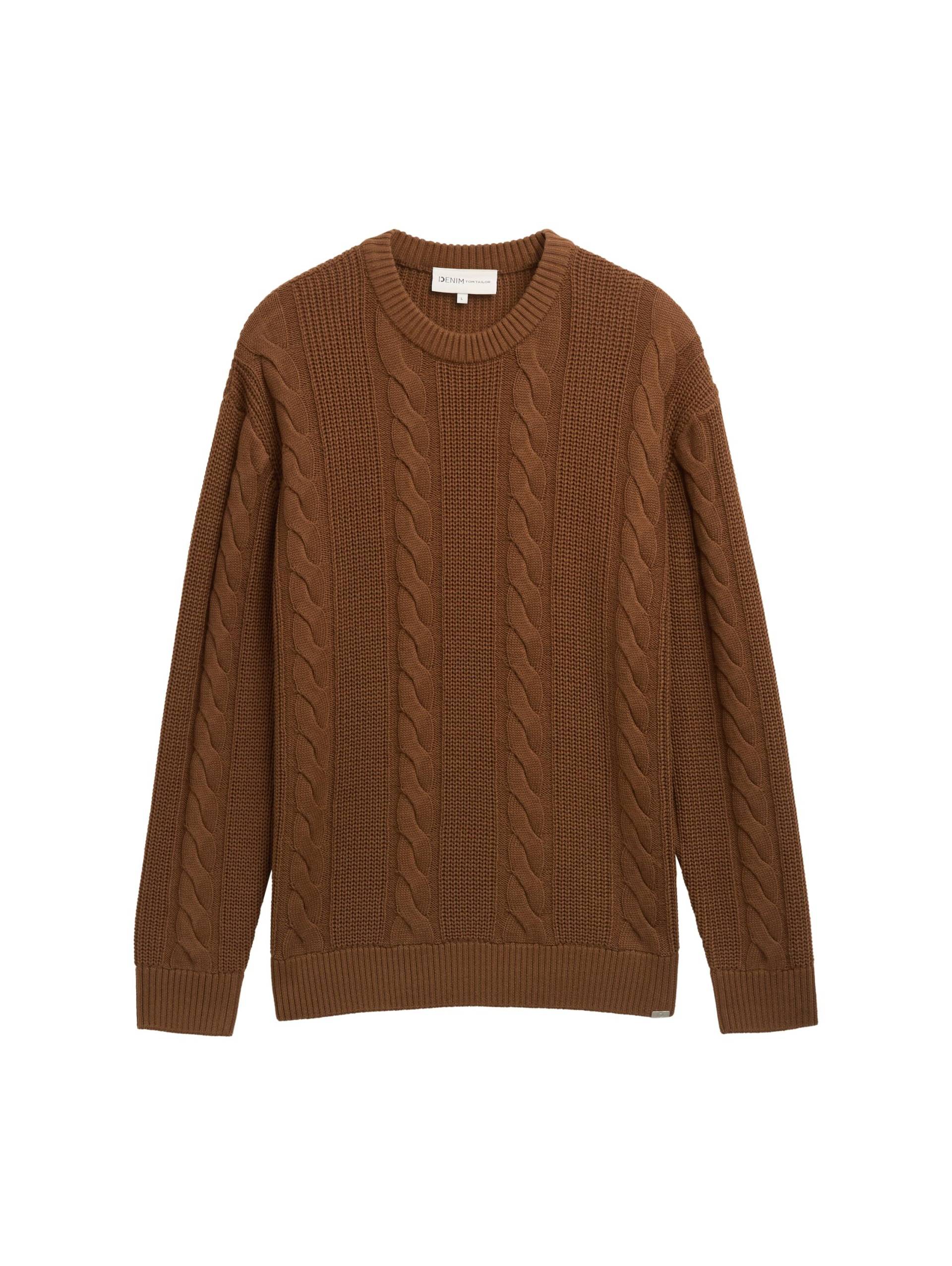 Denim Tom Tailor - Strickpullover mit Zopf-Muster golden clay - Gr. - XL von Denim Tom Tailor