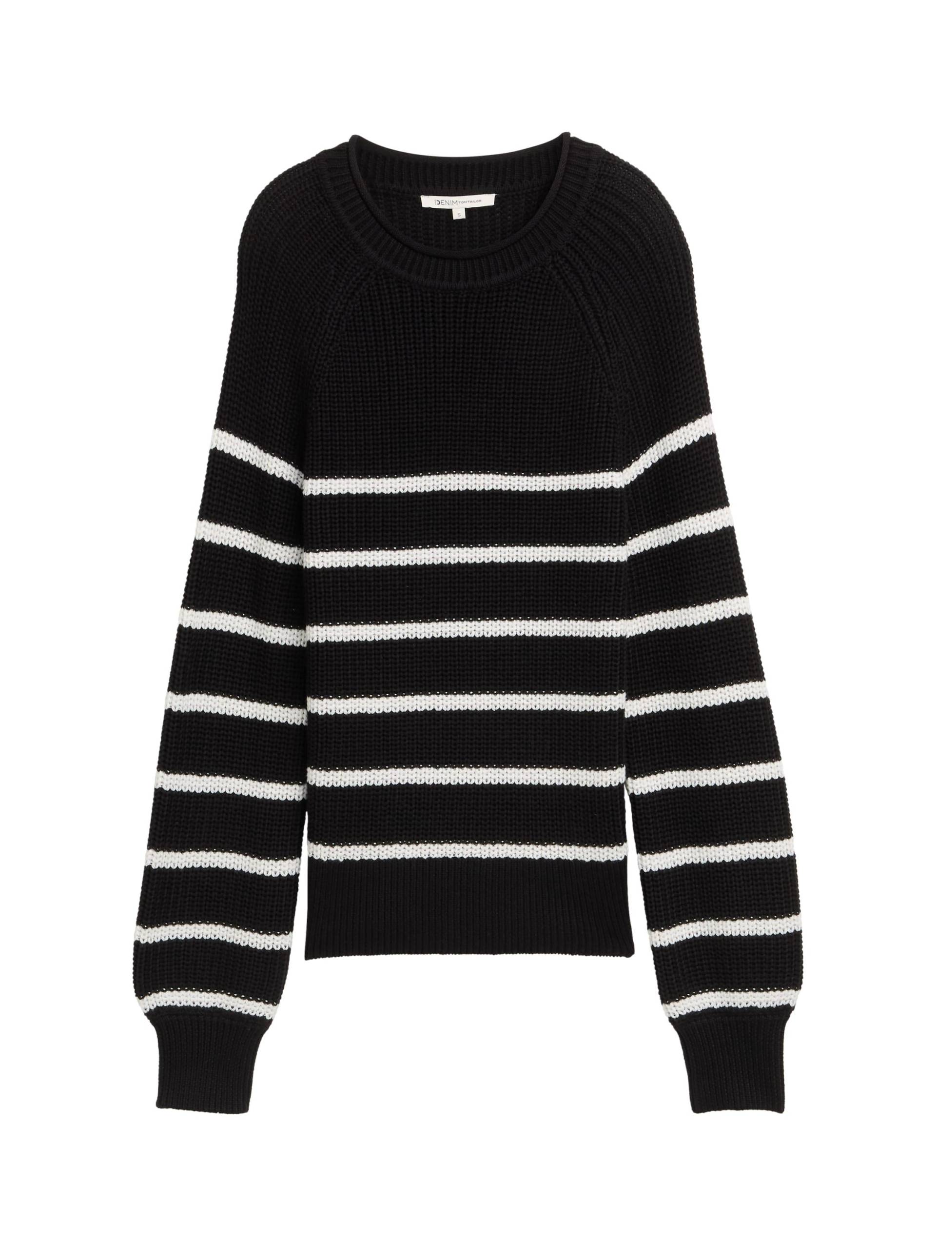 Denim Tom Tailor - Strickpullover mit leichten Ballonärmeln placed black white stripe - Gr. - S von Denim Tom Tailor