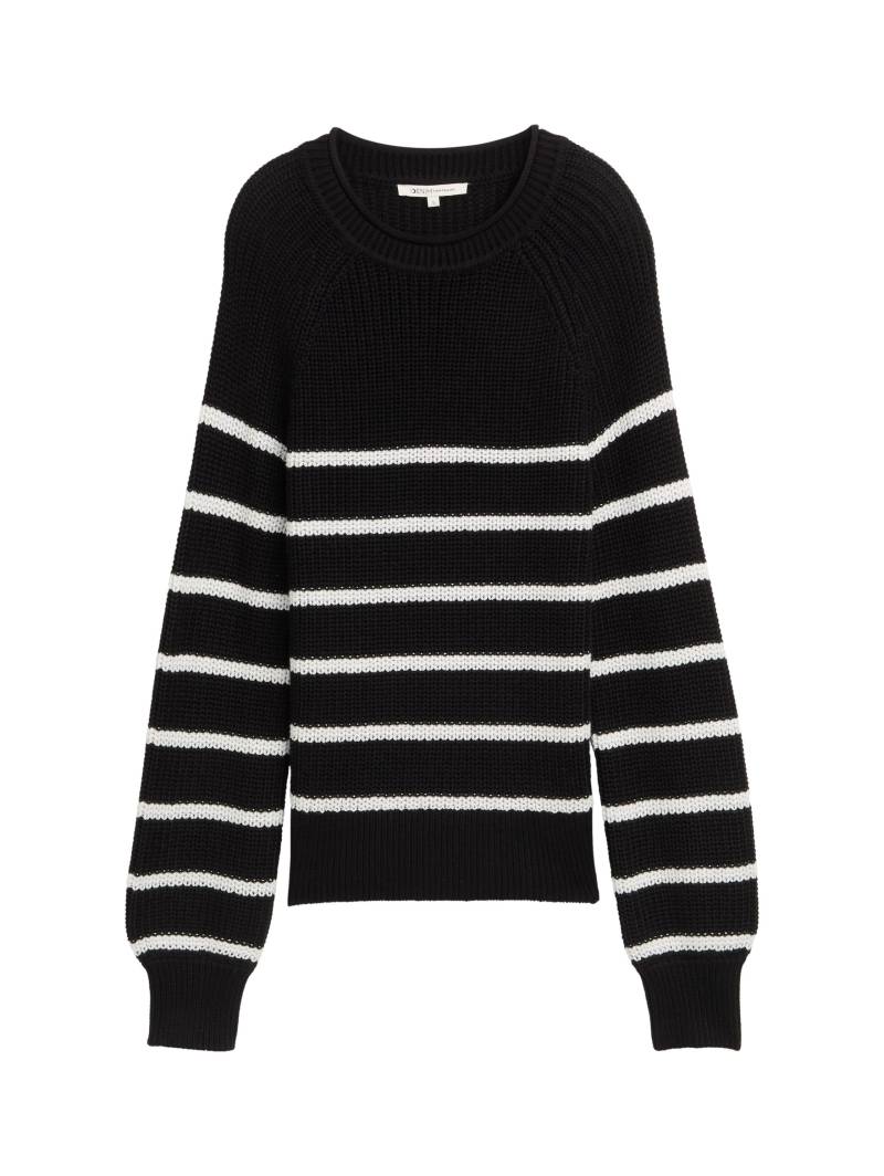Denim Tom Tailor - Strickpullover mit leichten Ballonärmeln placed black white stripe - Gr. - S von Denim Tom Tailor