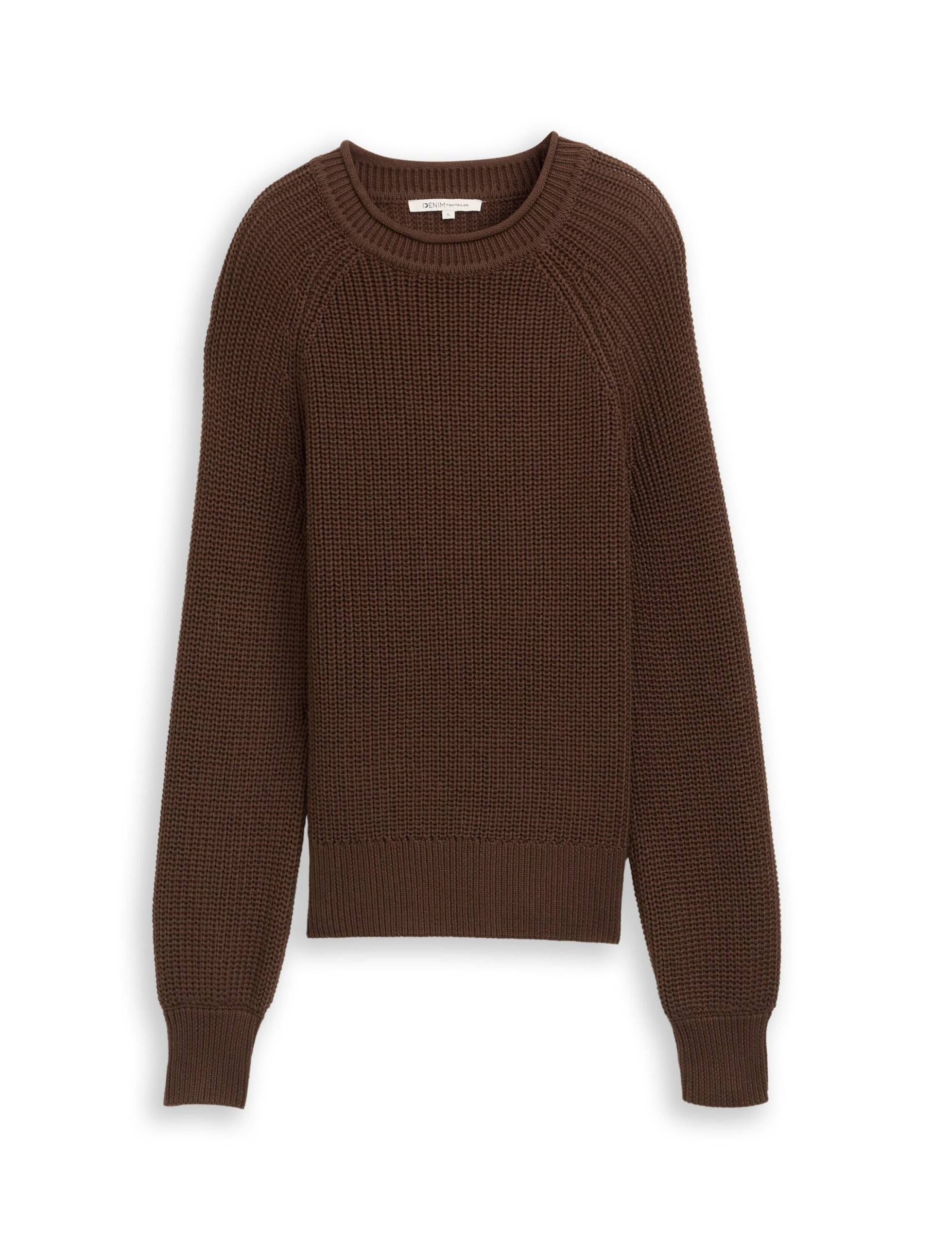 Denim Tom Tailor - Strickpullover mit leichten Ballonärmeln soft chocolate brown - Gr. - L von Denim Tom Tailor