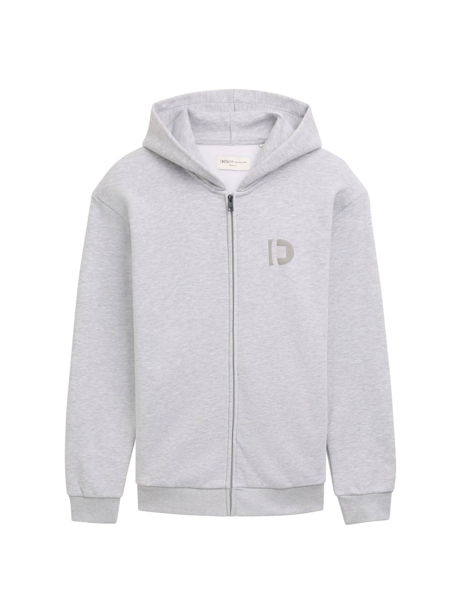 Denim Tom Tailor - Sweatjacke mit Logo Print light stone grey melange - Gr. - S von Denim Tom Tailor