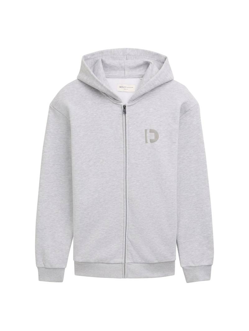 Denim Tom Tailor - Sweatjacke mit Logo Print light stone grey melange - Gr. - S von Denim Tom Tailor