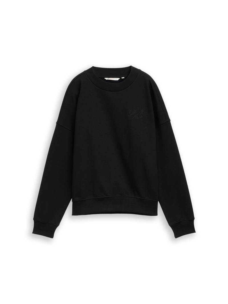 Denim Tom Tailor - Sweatshirt mit Glitzer-Stickerei deep black - Gr. - M von Denim Tom Tailor