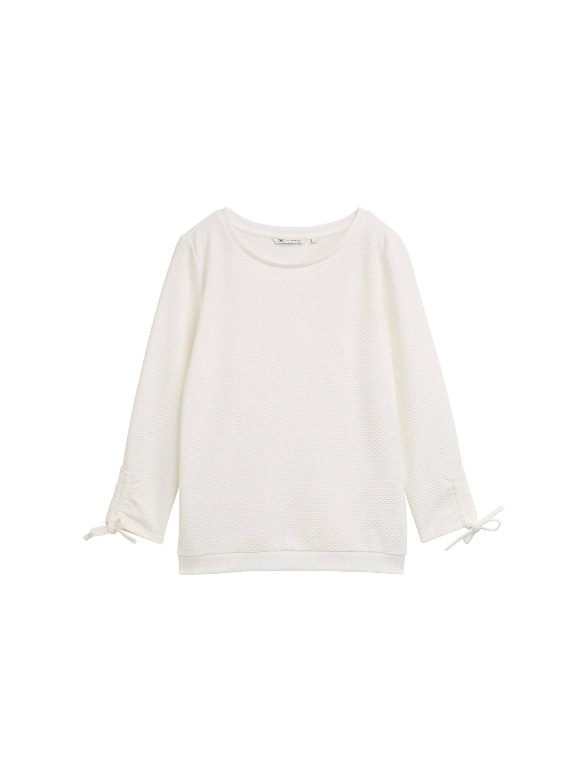 Denim Tom Tailor - Sweatshirt mit Raffärmeln off white - Gr. - M von Denim Tom Tailor