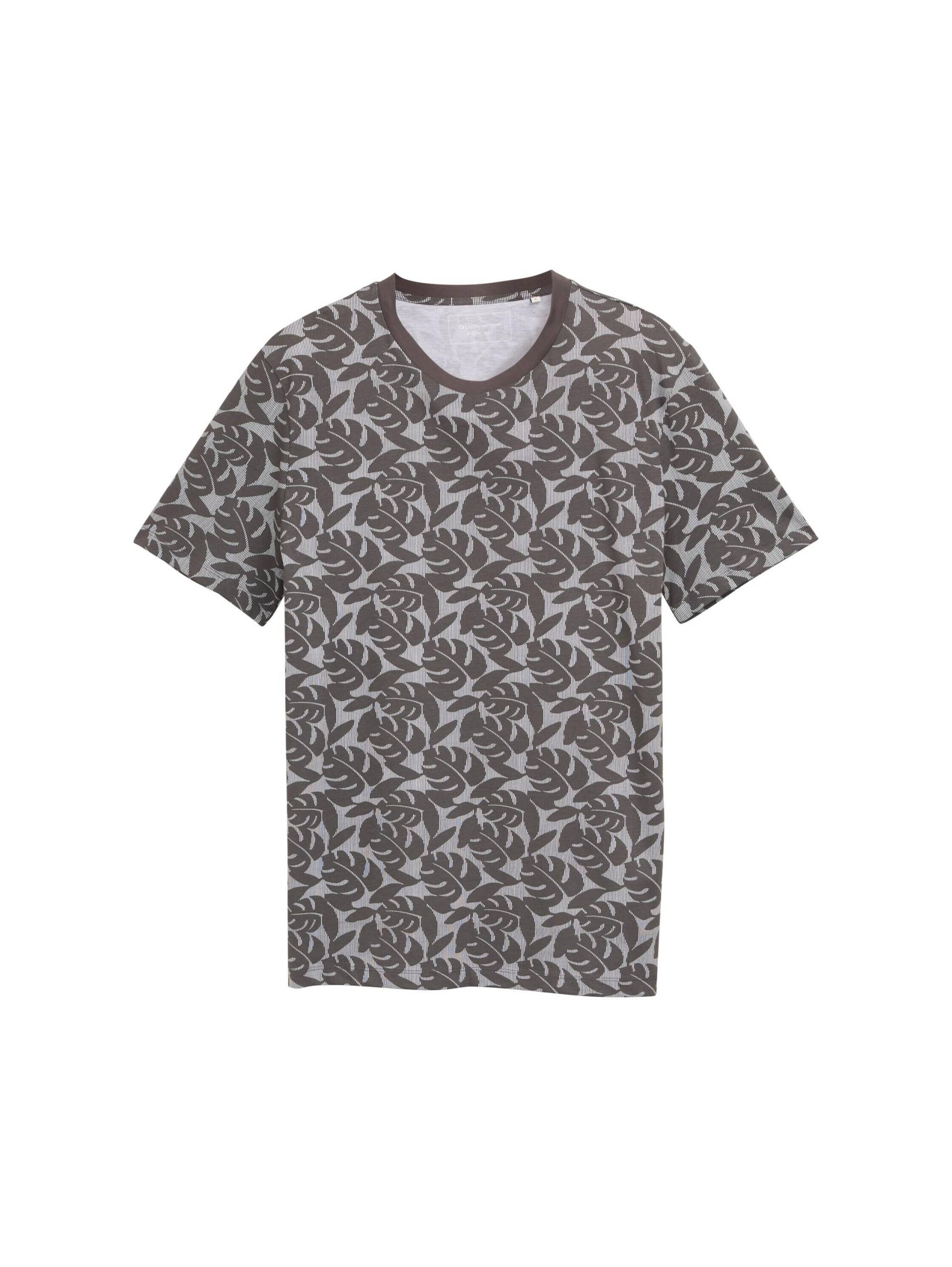 Denim Tom Tailor - T-Shirt mit Allover-Print grey tropical leaf print - Gr. - M von Denim Tom Tailor