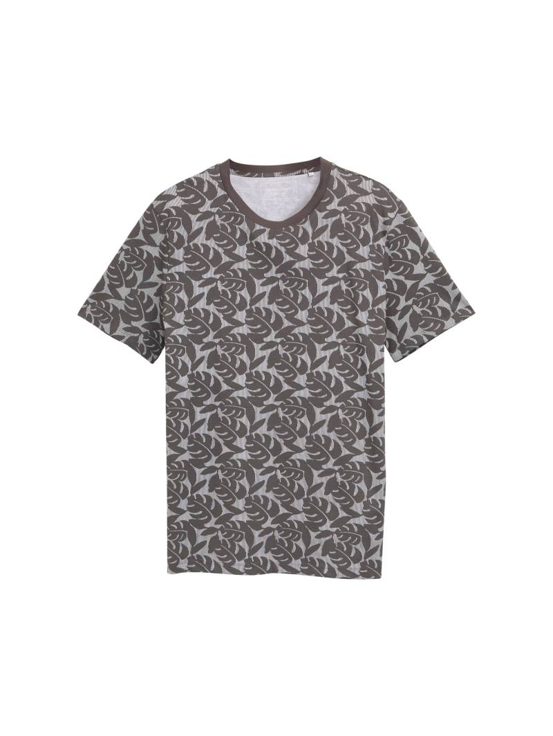Denim Tom Tailor - T-Shirt mit Allover-Print grey tropical leaf print - Gr. - S von Denim Tom Tailor