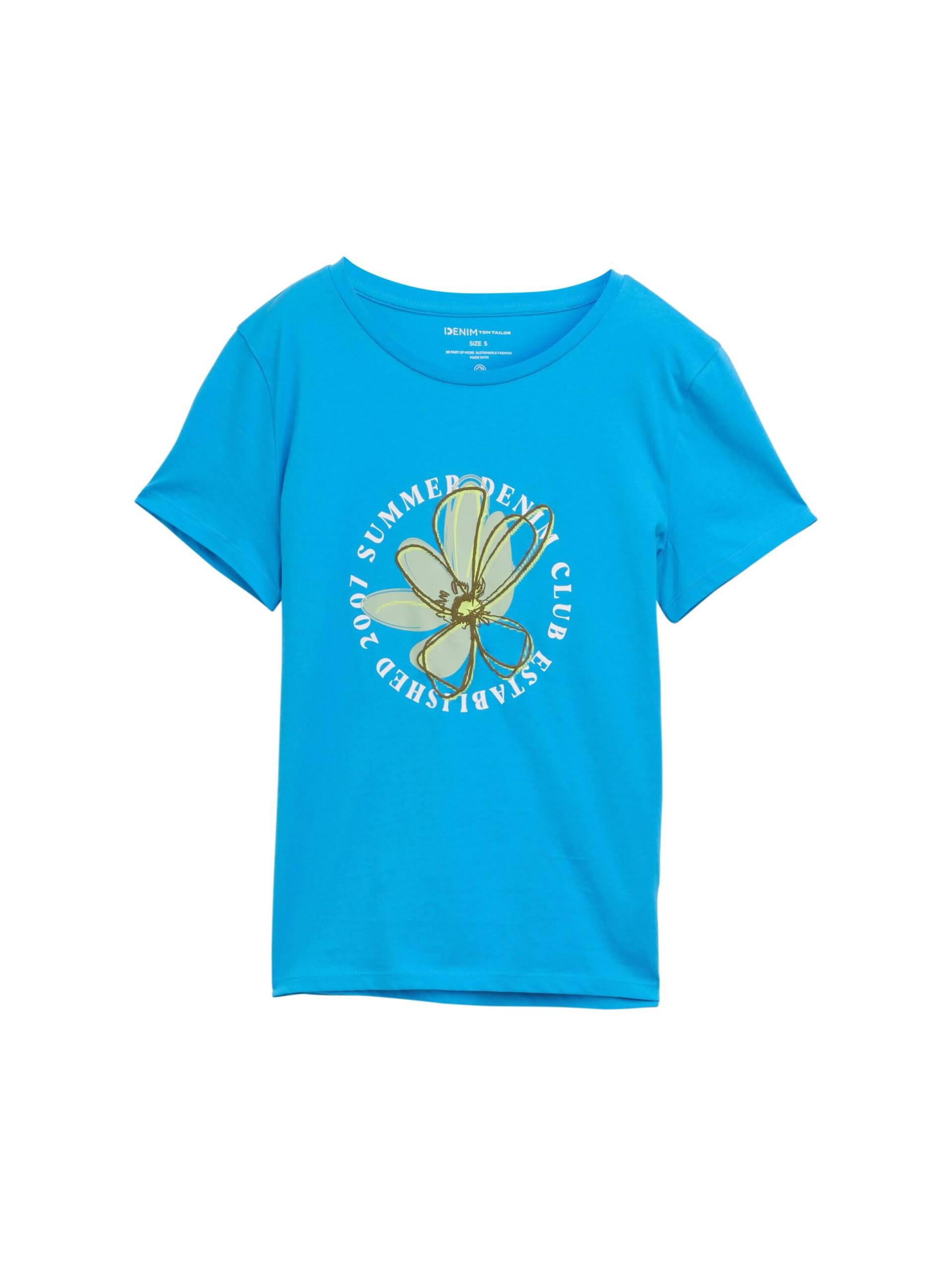 Denim Tom Tailor - T-Shirt mit Blumen-Print florida blue - Gr. - S von Denim Tom Tailor