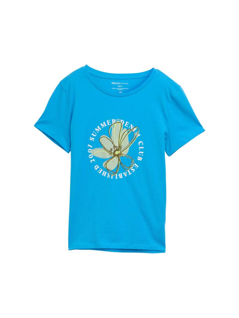 Denim Tom Tailor - T-Shirt mit Blumen-Print florida blue - Gr. - S von Denim Tom Tailor