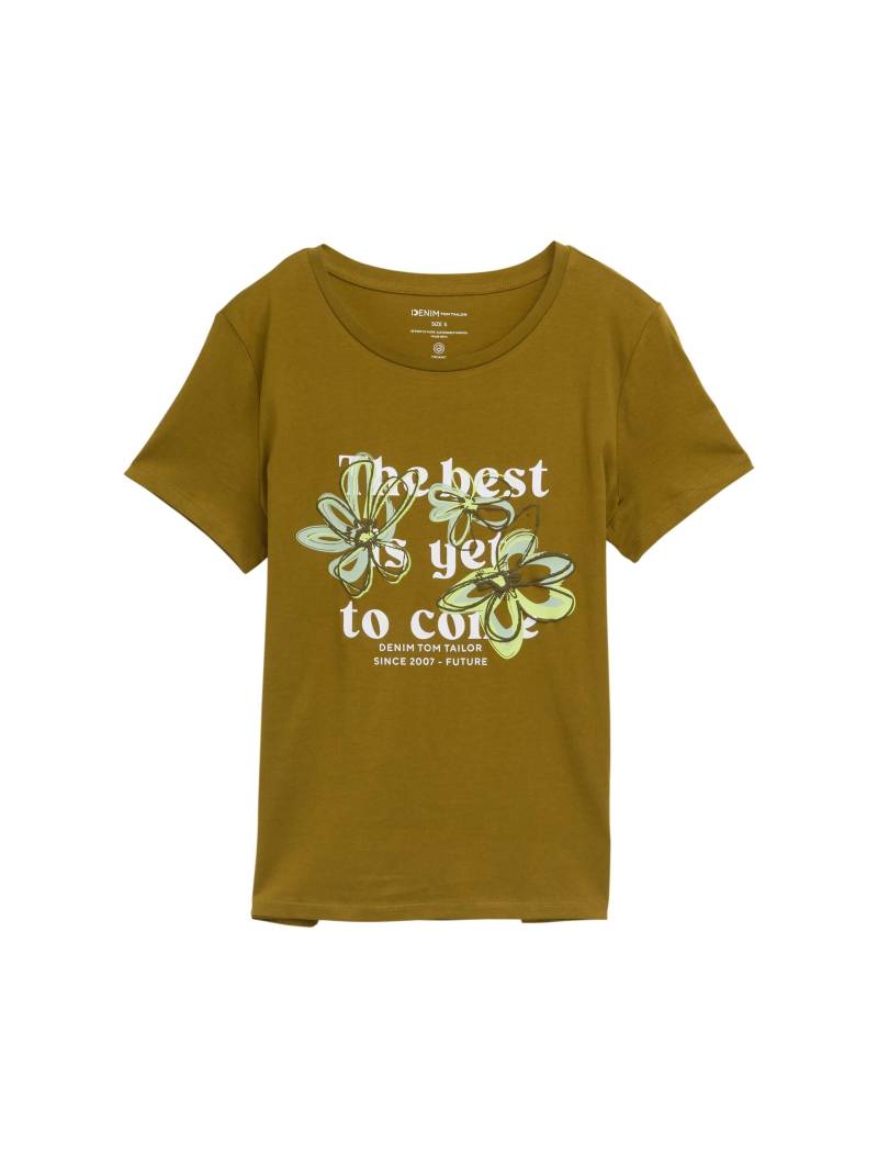 Denim Tom Tailor - T-Shirt mit Blumen-Print warm moss green - Gr. - XL von Denim Tom Tailor