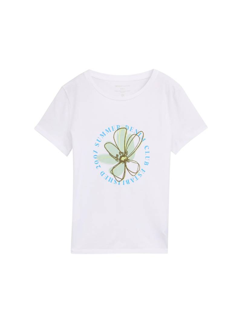 Denim Tom Tailor - T-Shirt mit Blumen-Print white - Gr. - L von Denim Tom Tailor