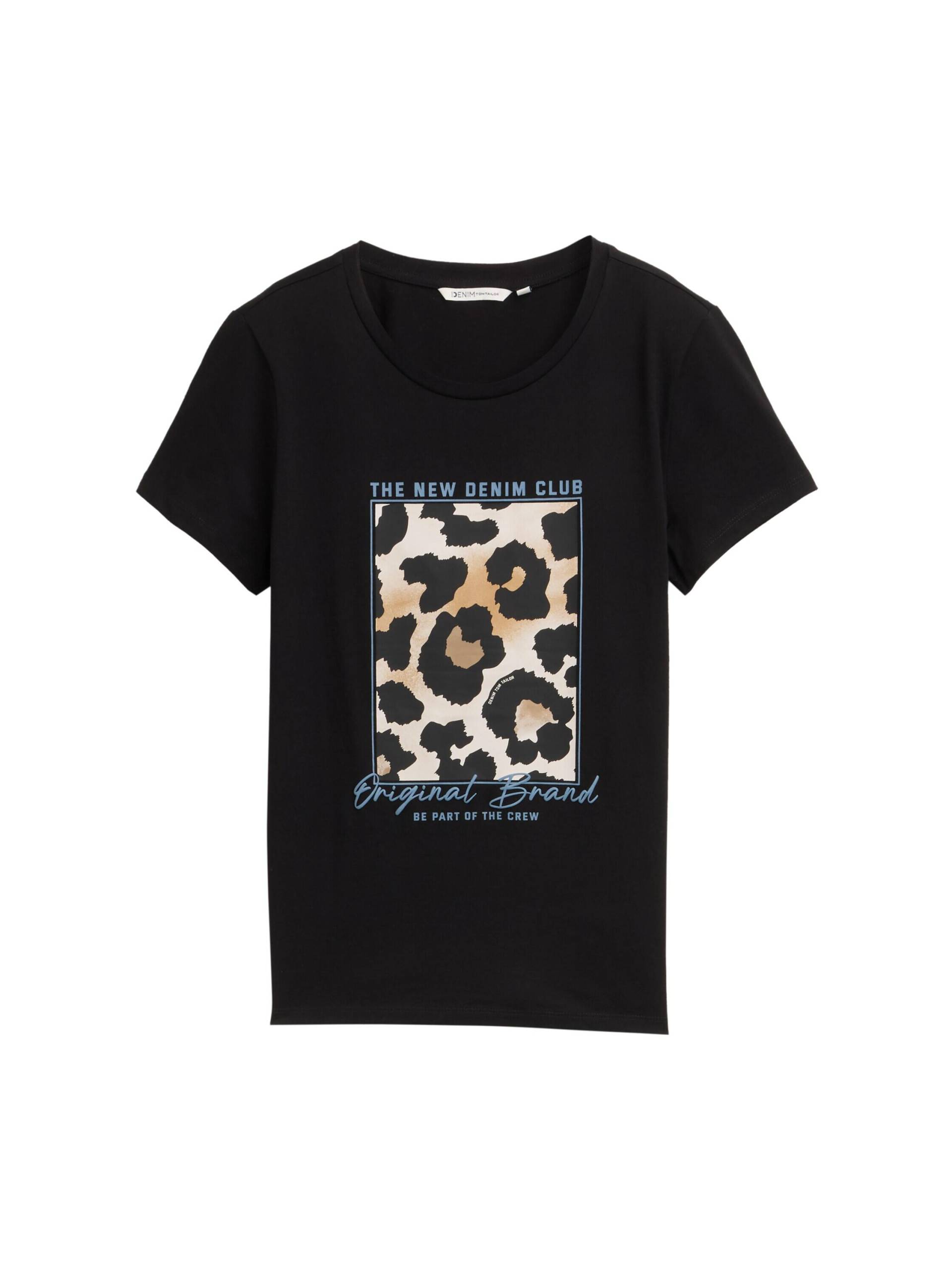 Denim Tom Tailor - T-Shirt mit Leo-Print deep black - Gr. - M von Denim Tom Tailor