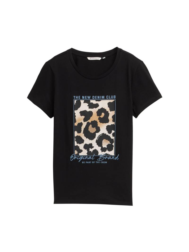 Denim Tom Tailor - T-Shirt mit Leo-Print deep black - Gr. - M von Denim Tom Tailor