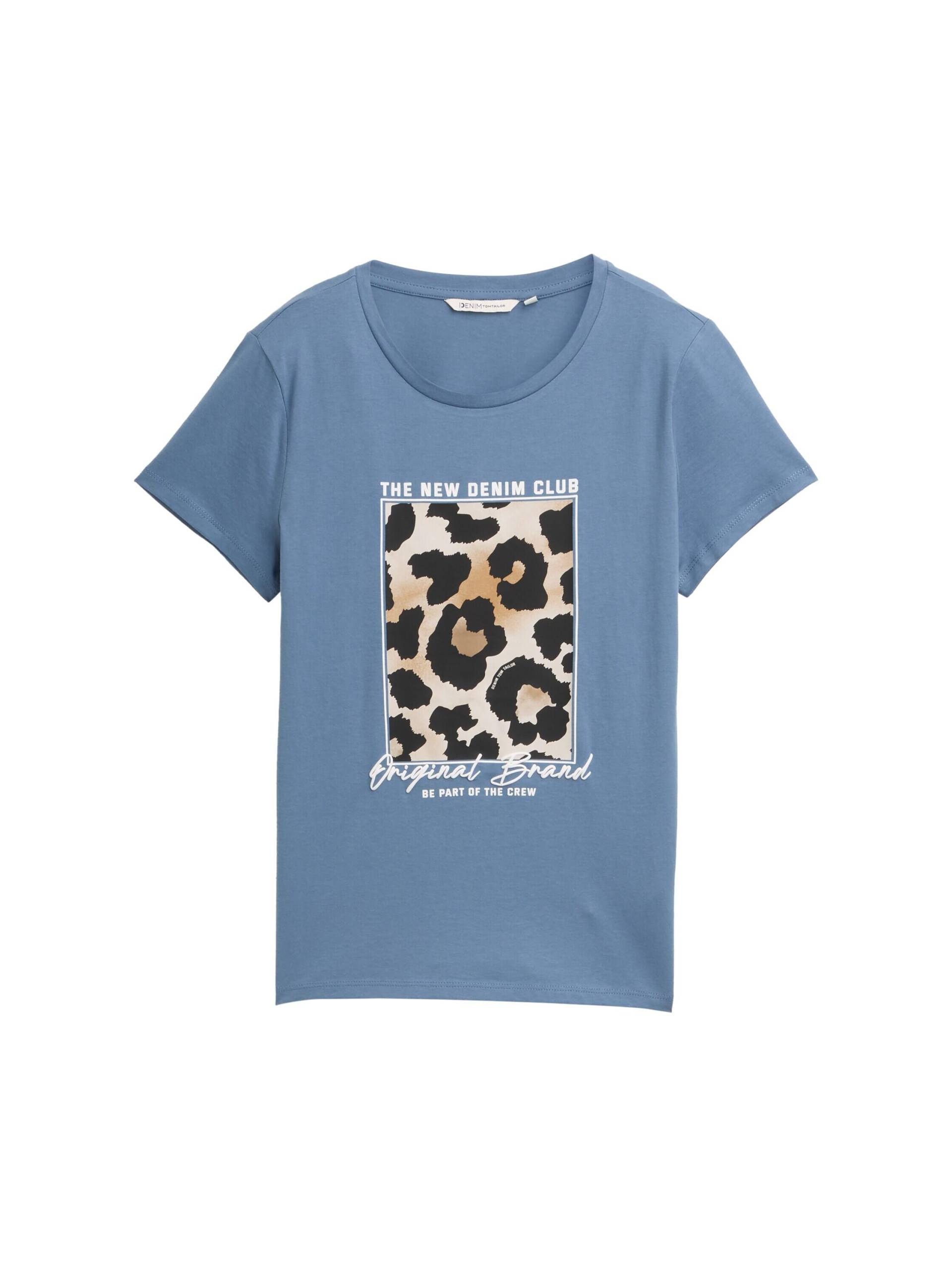 Denim Tom Tailor - T-Shirt mit Leo-Print dusty denim blue - Gr. - XL von Denim Tom Tailor