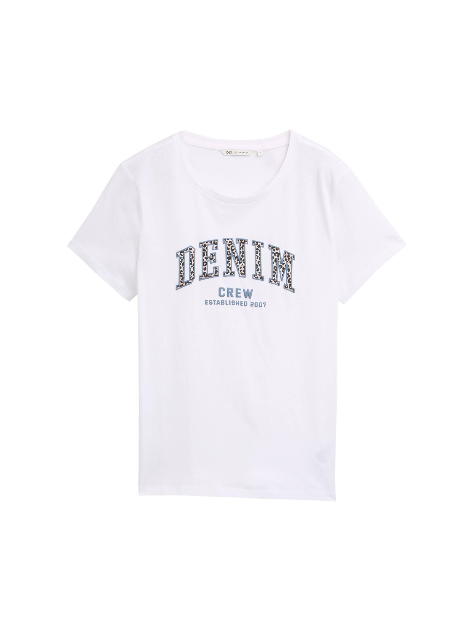 Denim Tom Tailor - T-Shirt mit Leo-Print white - Gr. - L von Denim Tom Tailor