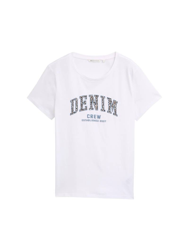 Denim Tom Tailor - T-Shirt mit Leo-Print white - Gr. - L von Denim Tom Tailor