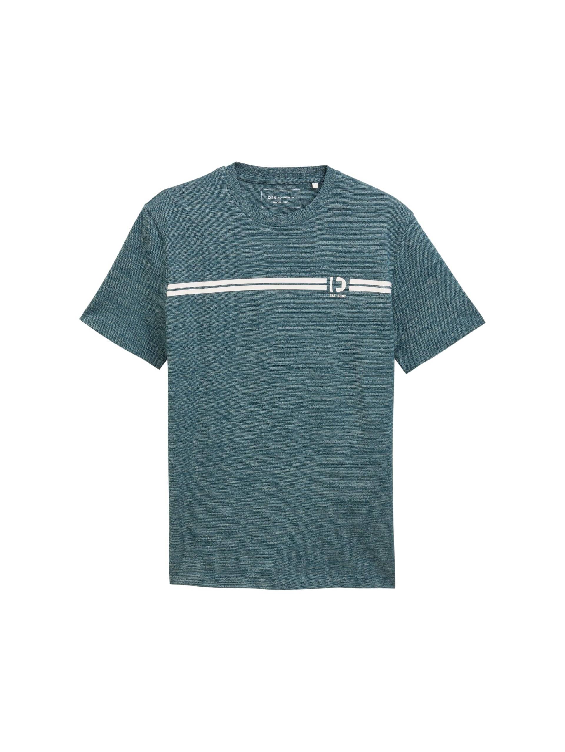 Denim Tom Tailor - T-Shirt mit Logo-Print deep pond green - Gr. - XL von Denim Tom Tailor