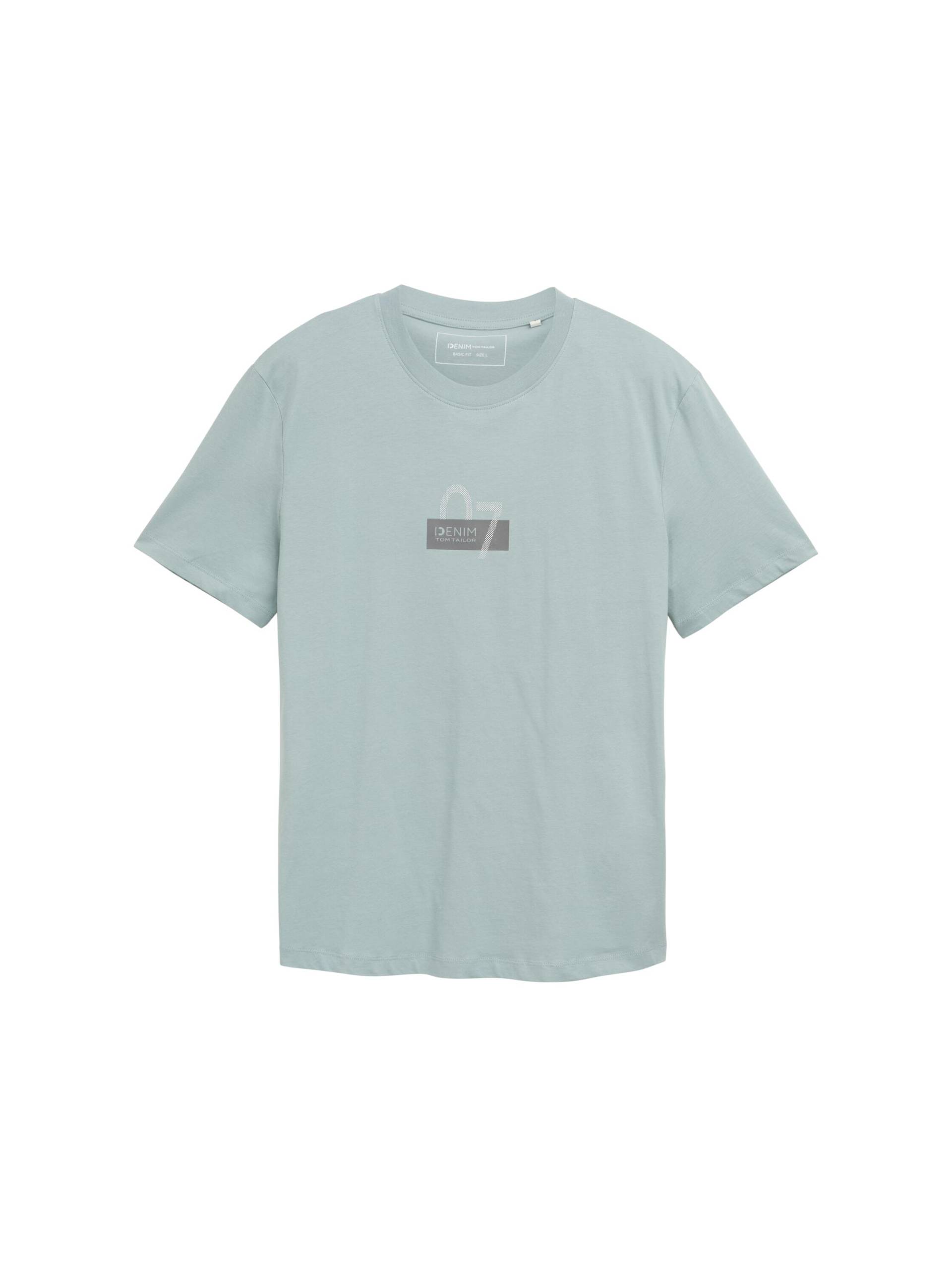 Denim Tom Tailor - T-Shirt mit Print aus Baumwolle light ice blue - Gr. - S von Denim Tom Tailor