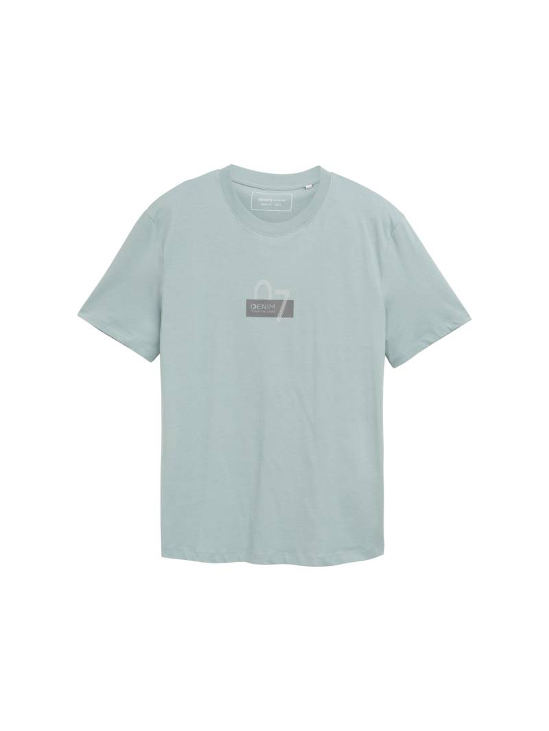 Denim Tom Tailor - T-Shirt mit Print aus Baumwolle light ice blue - Gr. - S von Denim Tom Tailor