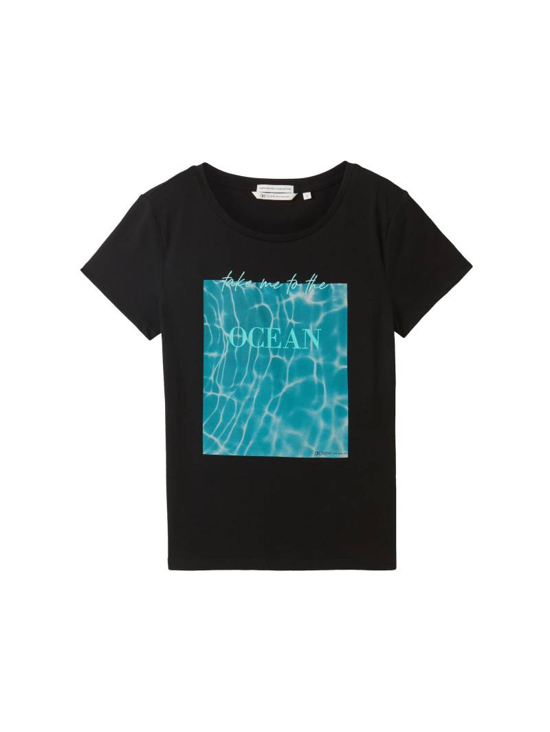 Denim Tom Tailor - T-Shirt mit Print und Bio-Baumwolle deep black - Gr. - XS von Denim Tom Tailor